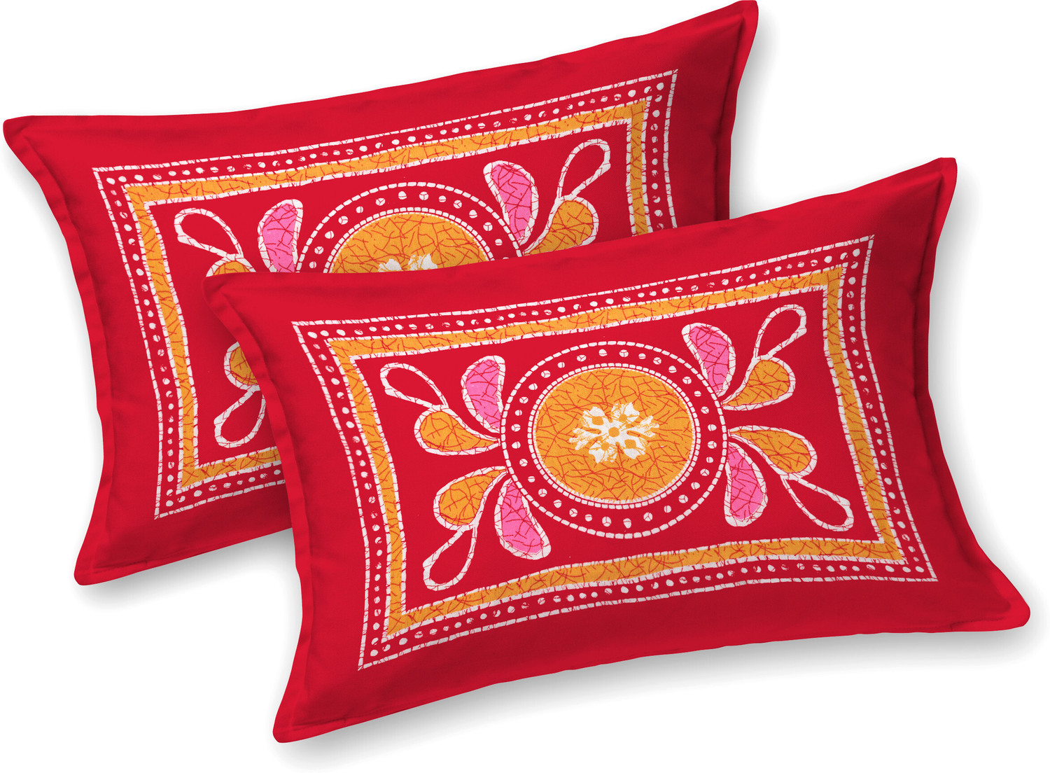 Image of Cosito Cotton Double Flat 144 TC Jaipuri Prints 1 Bedsheet with 2 Pillow Covers (Red)