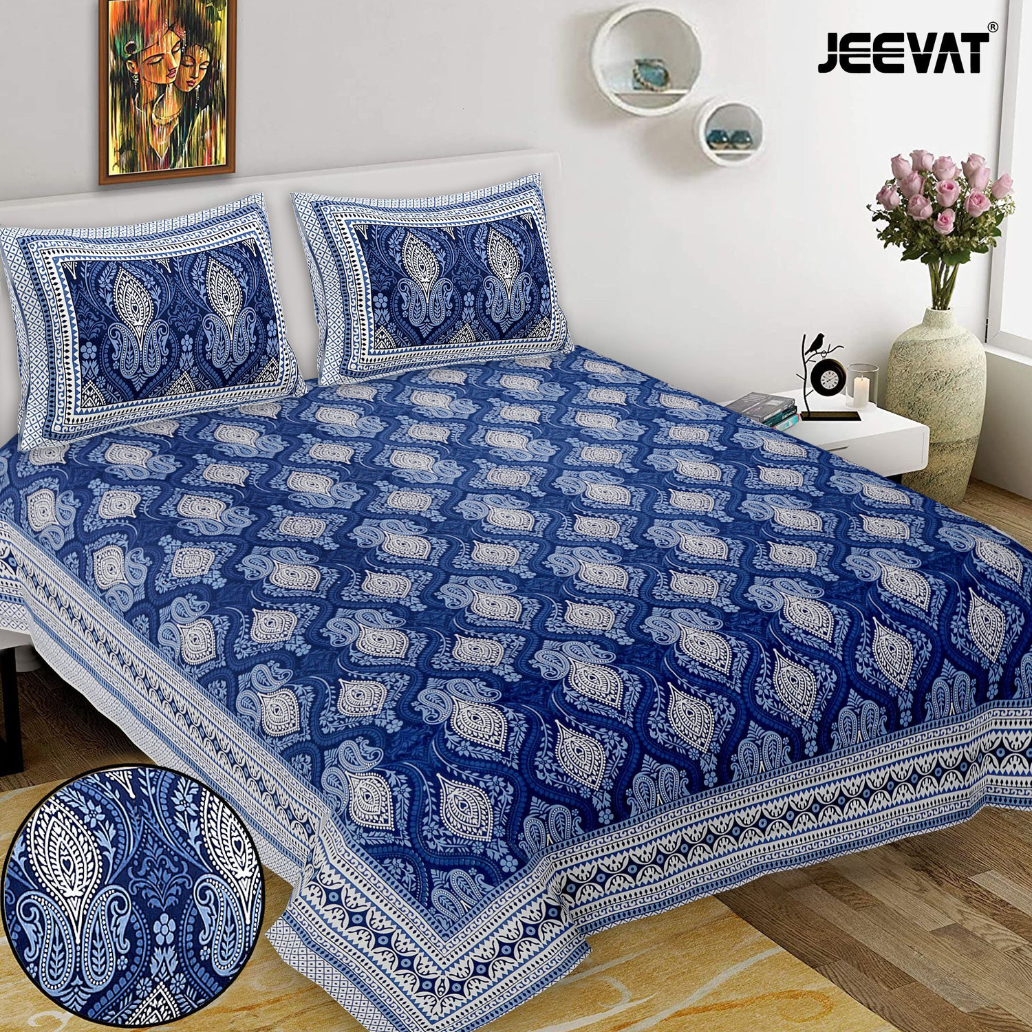Jeevat Cotton King Flat 220 TC Printed 1 Bedsheet with 2 Pillow Covers - Buy Jeevat Cotton King Flat 220 TC Printed 1 Bedsheet with 2 Pillow Covers Online at Best Price in India | Flipkart.com