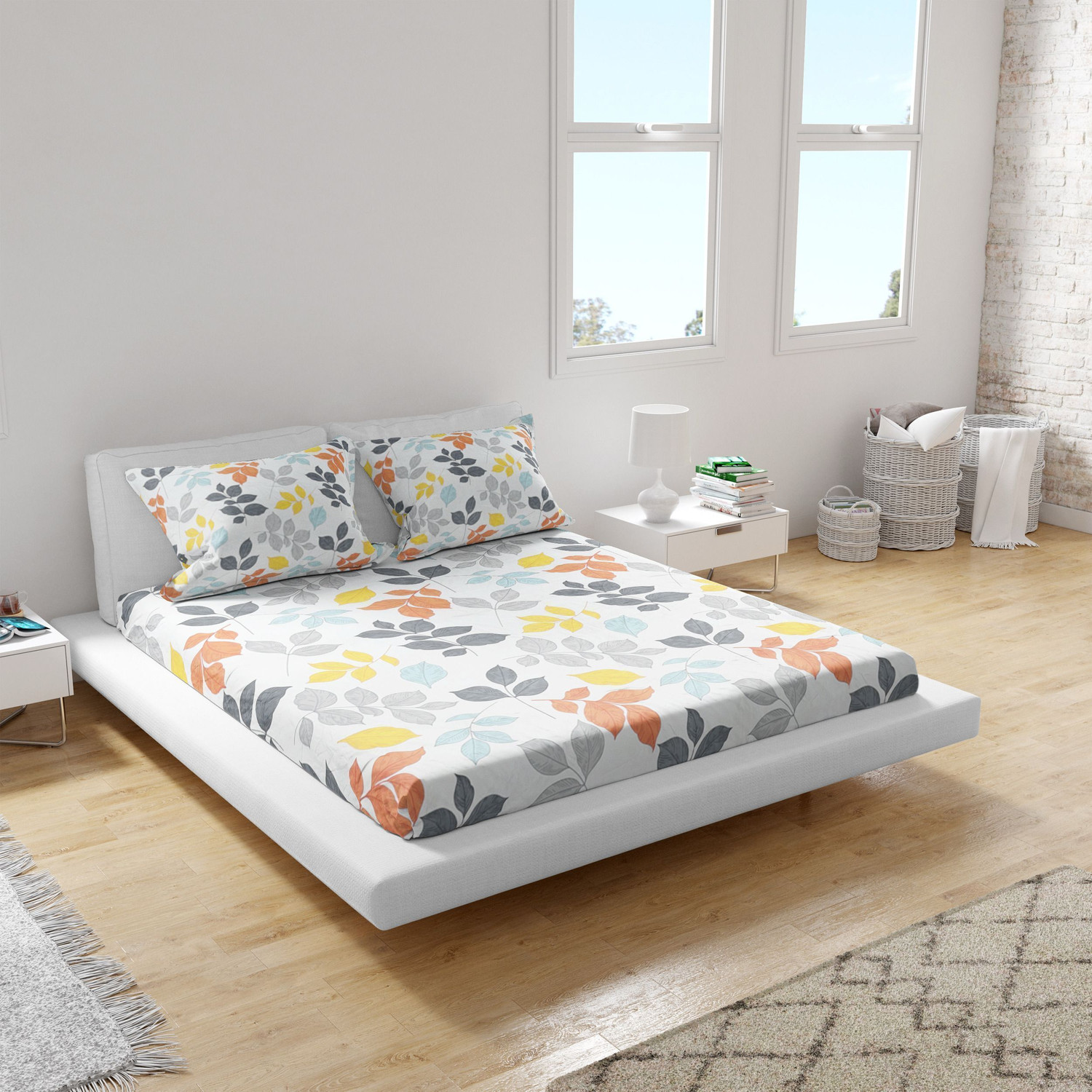 Image of Boomm Enterprises Cotton King Flat 300 TC Printed 1 Summer Bedsheet with 2 Pillow Covers (Multicolor)