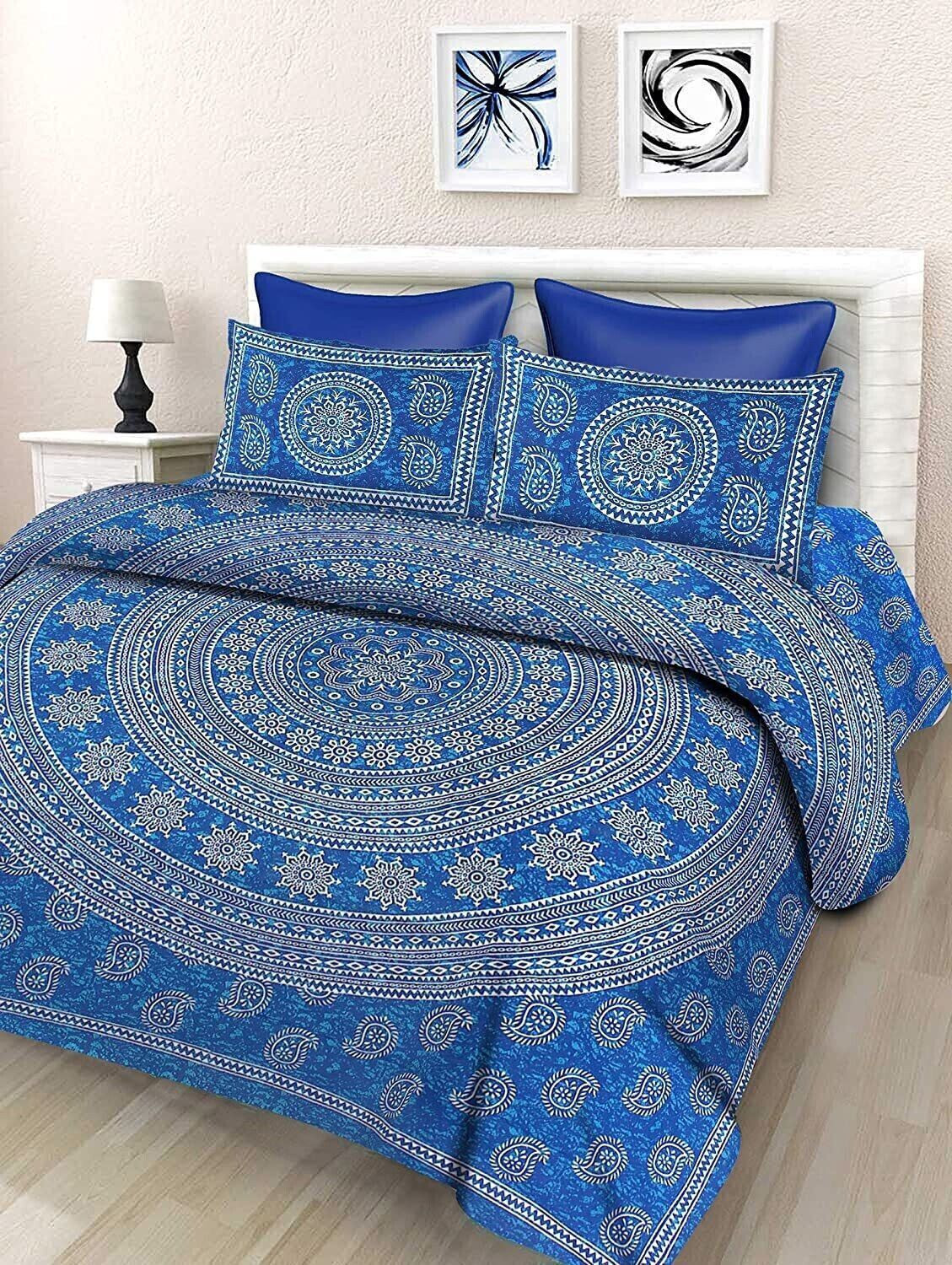 Image of Boomm Enterprises Cotton King Flat 300 TC Printed 1 Summer Bedsheet with 2 Pillow Covers (Multicolor)