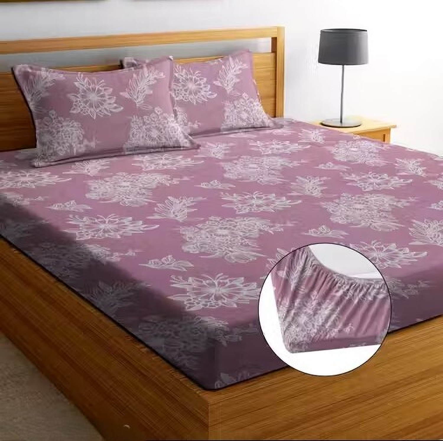 Image of YUTERA Microfiber Double Fitted (Elastic) 210 TC Floral 1 Bedsheet with 2 Pillow Covers (Multicolor)