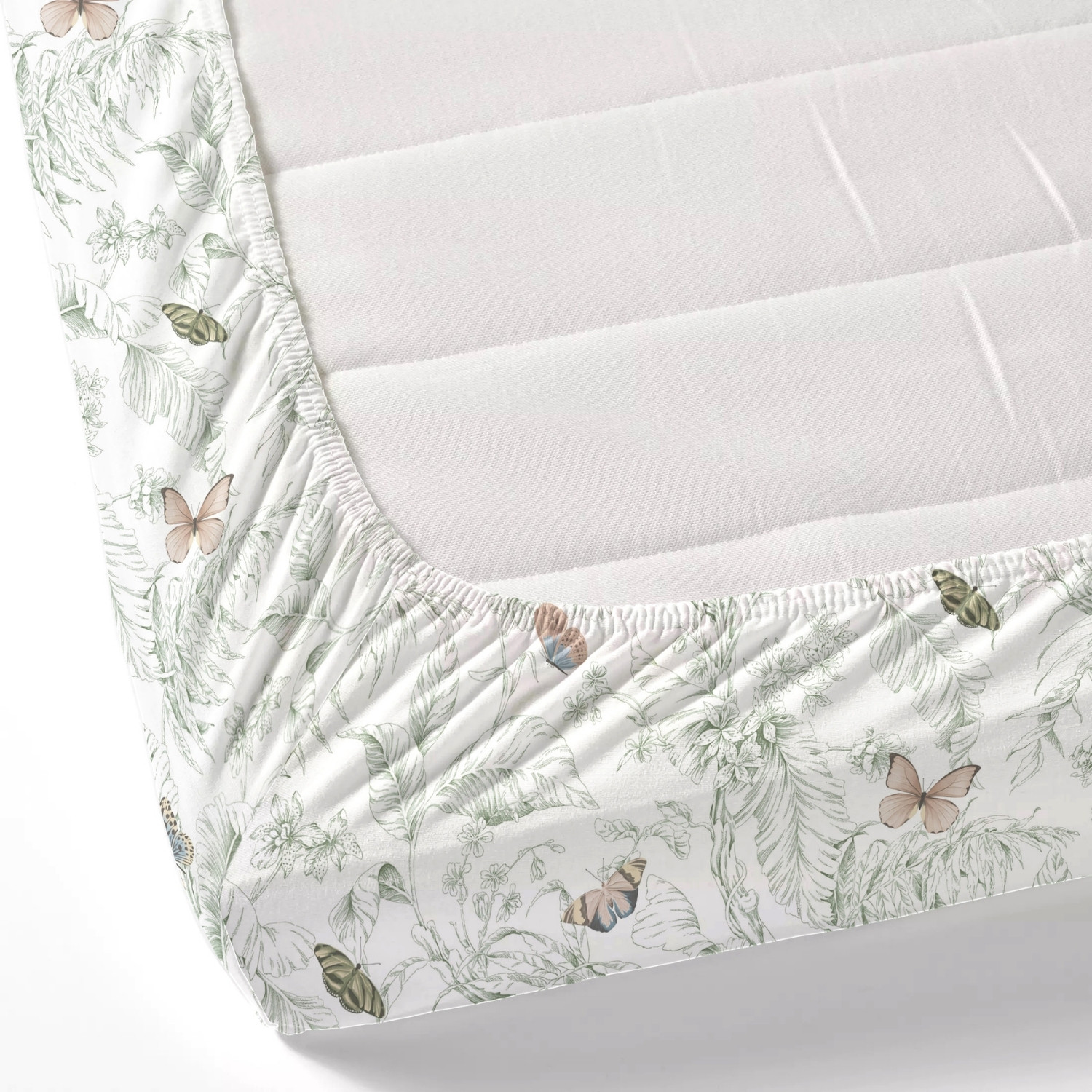 Image of haus & kinder Cotton Double Fitted (Elastic) 144 TC Printed 1 Bedsheet with 2 Pillow Covers (Nordic Palm)