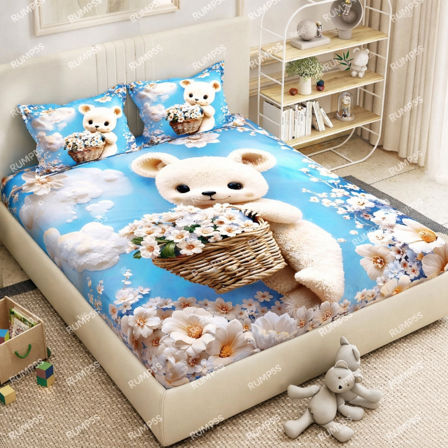 Rumps Cotton Double 450 TC 3D Printed Bedsheet with 2 Pillow Covers - Image 1
