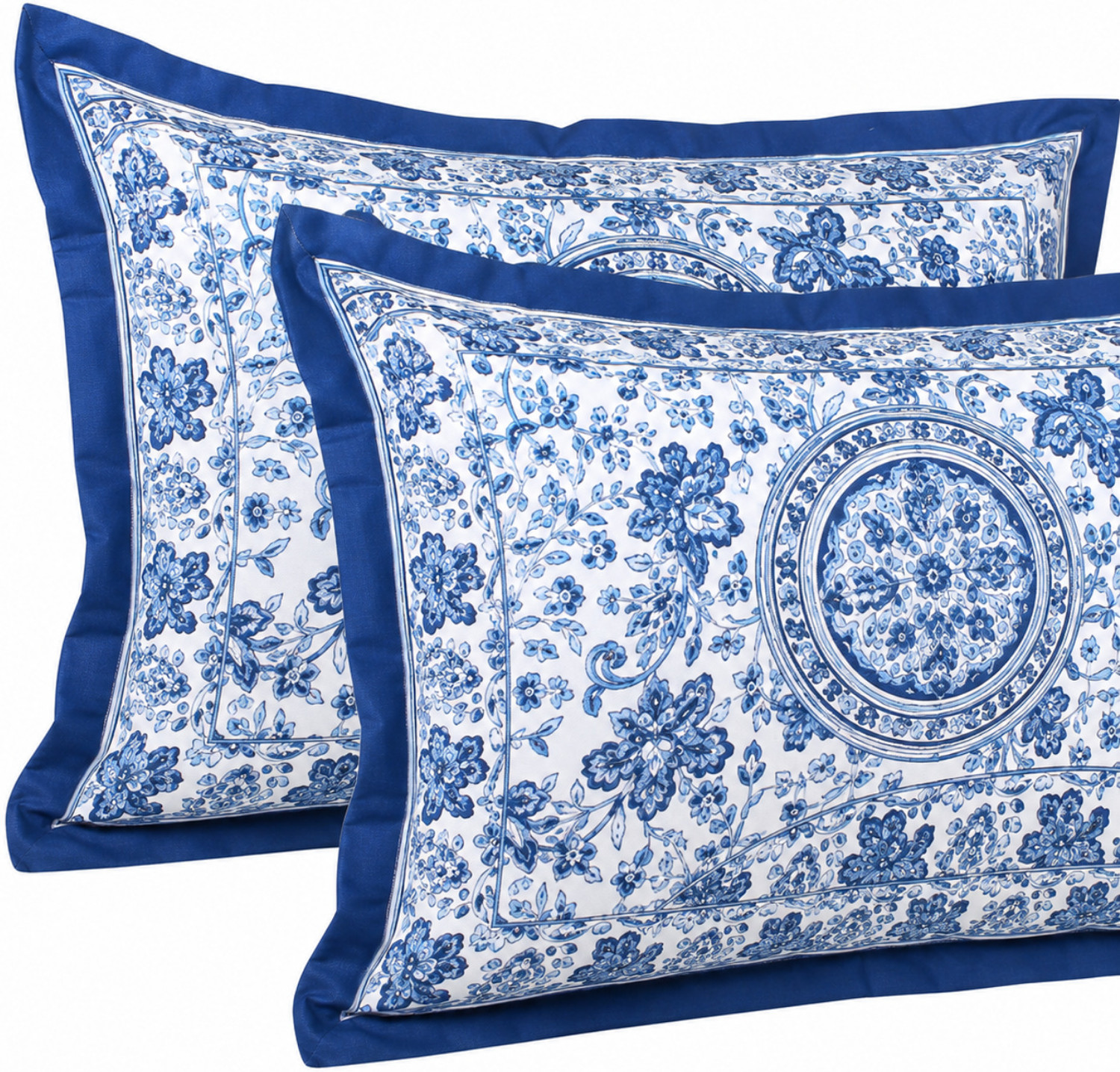 Image of KURRY HOME FURNISHING Microfiber Double Flat 250 TC Floral 1 AC Bedsheet with 2 Pillow Covers, 1 Cushion Covers (Royal Blue)