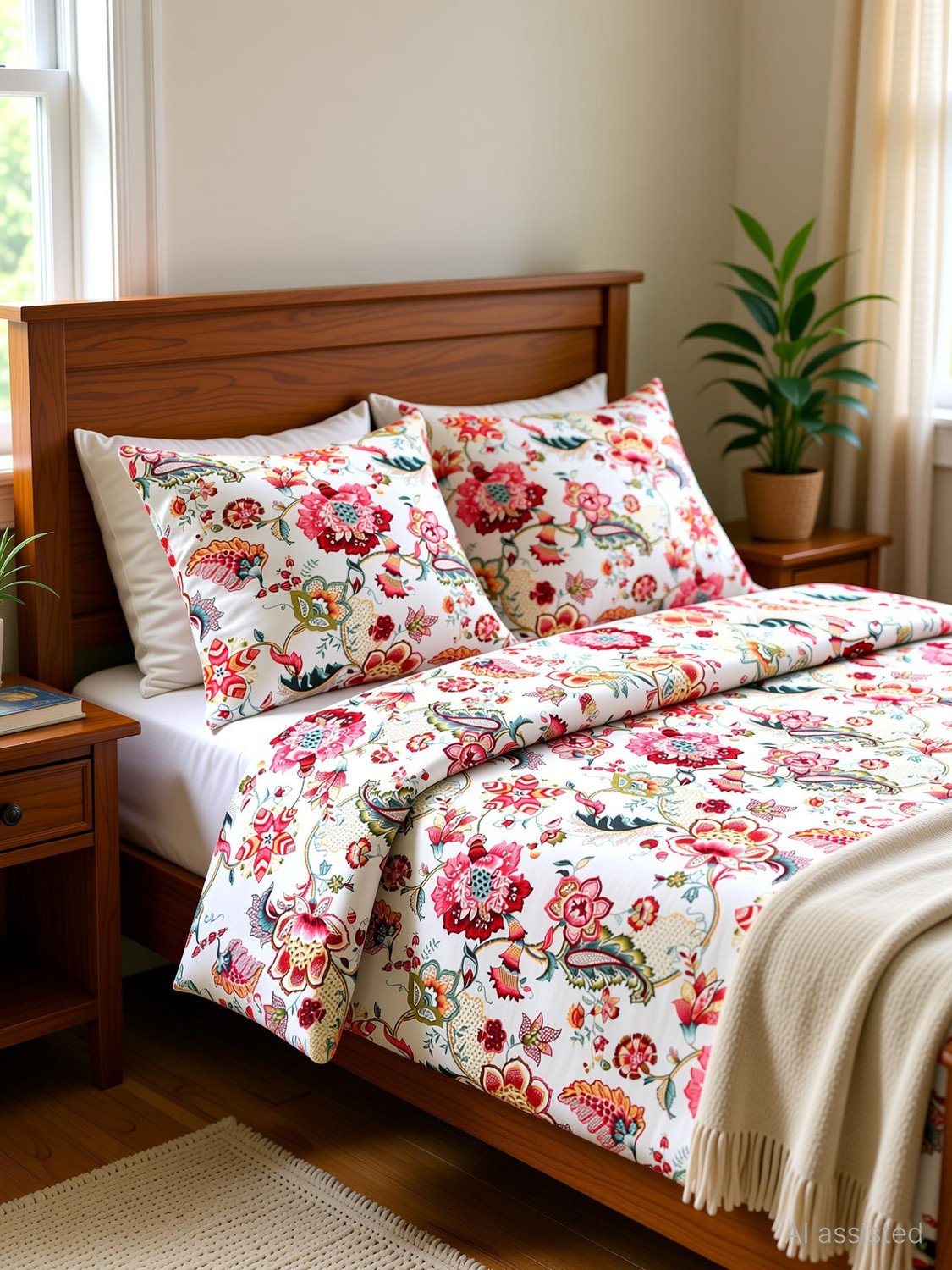 Image of elanorhomes Cotton King Flat 240 TC Printed 1 Bedsheet with 2 Pillow Covers (Flying Petals)