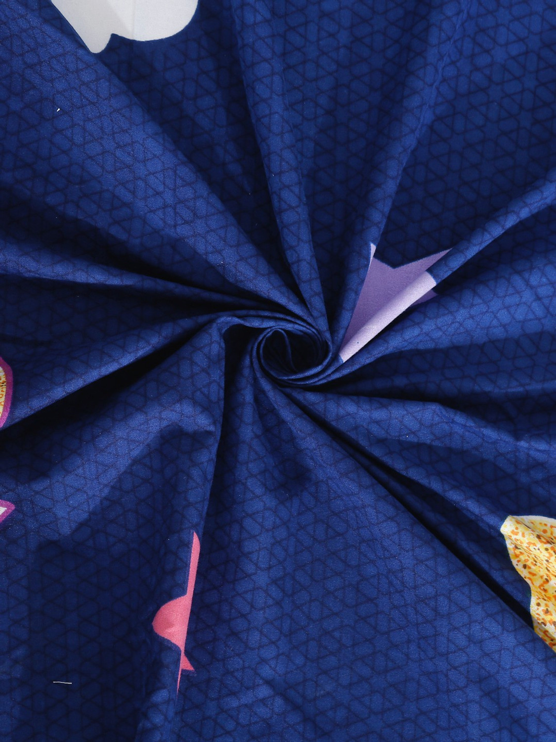 Image of Fabinaliv Polycotton King Flat 300 TC Printed 1 Bedsheet with 2 Pillow Covers (Dark Blue)