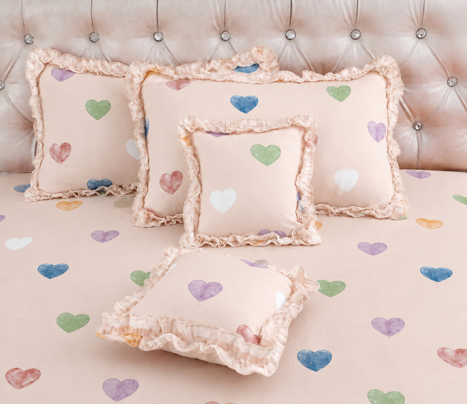 Image of KURRY HOME FURNISHING Cotton Super King Flat 250 TC Printed 1 Bedsheet with 2 Pillow Covers (Purple)