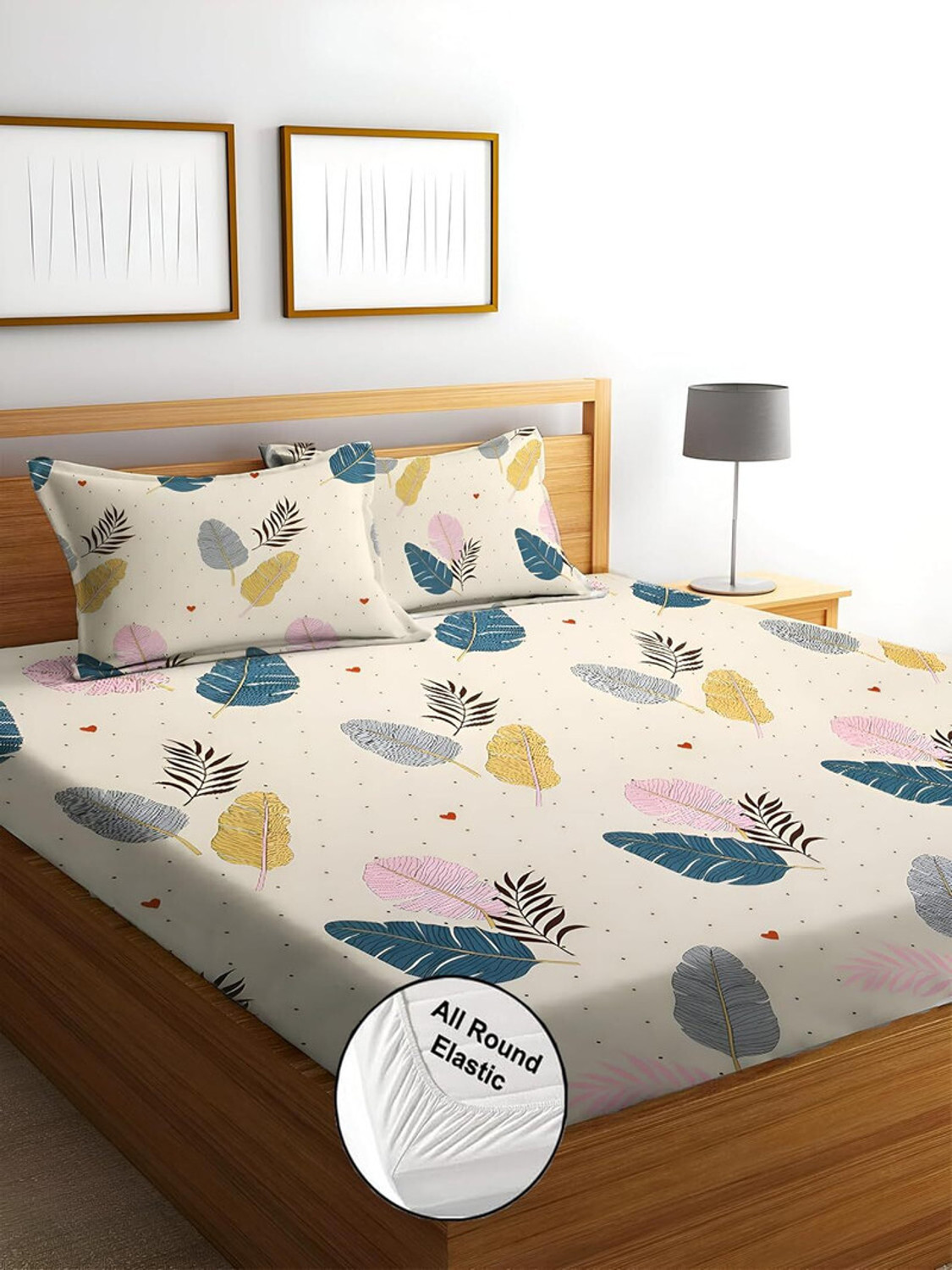 Image of Bunkin Polycotton Double Flat 220 TC 3D Printed 1 Bedsheet with 2 Pillow Covers, 2 Cushion Covers (5 PCS SET CLOSIC ZIGZAG)