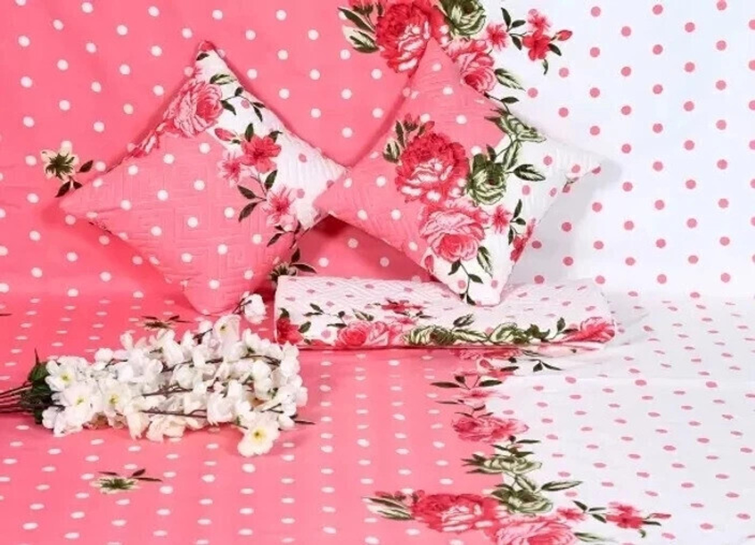 Image of Bunkin Polycotton Double Flat 220 TC 3D Printed 1 Bedsheet with 2 Pillow Covers, 2 Cushion Covers (5 PCS SET CLOSIC ZIGZAG)