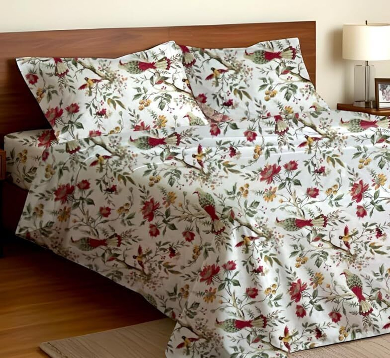 Image of elanorhomes Cotton King Flat 240 TC Printed 1 Bedsheet with 2 Pillow Covers (Flying Petals)