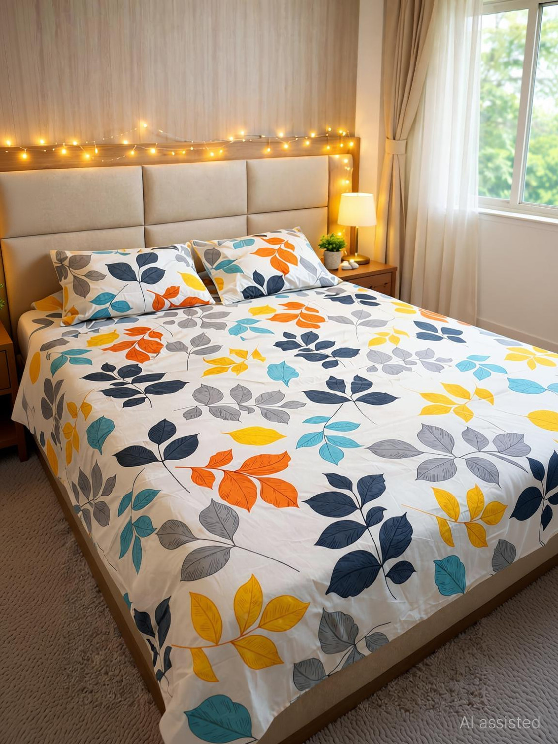 Image of Boomm Enterprises Cotton King Flat 300 TC Printed 1 Summer Bedsheet with 2 Pillow Covers (Multicolor)
