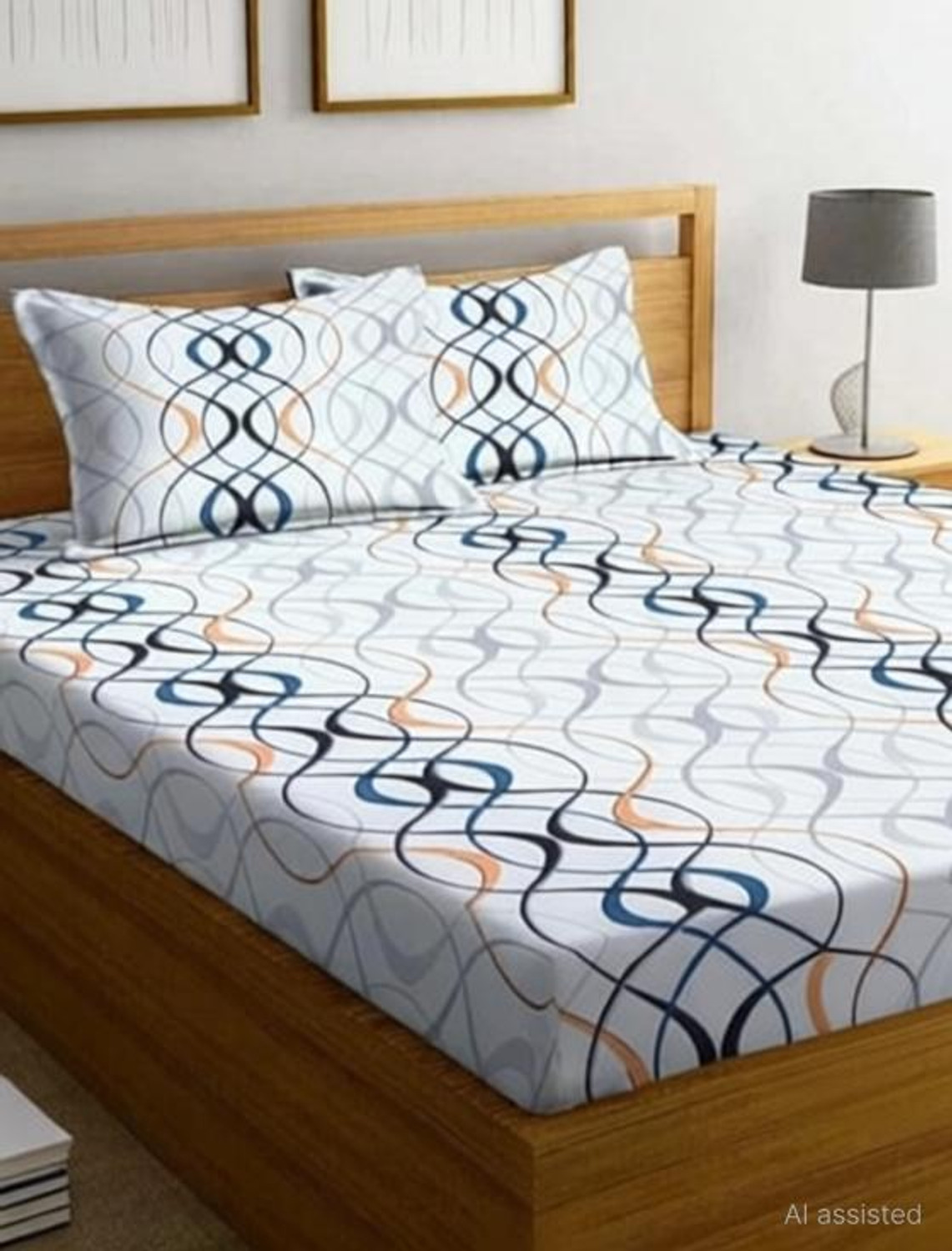 Image of LA MANTTA Cotton Blend King Fitted (Elastic) 250 TC Printed 1 Bedsheet (Pink)