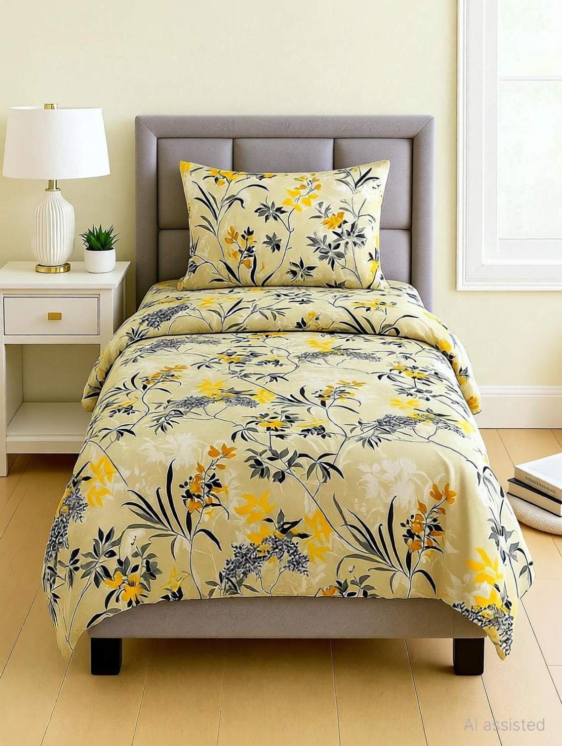 Image of LUMORA NEST Cotton Double Flat 300 TC Printed 1 Bedsheet with 2 Pillow Covers (Blue, Green)