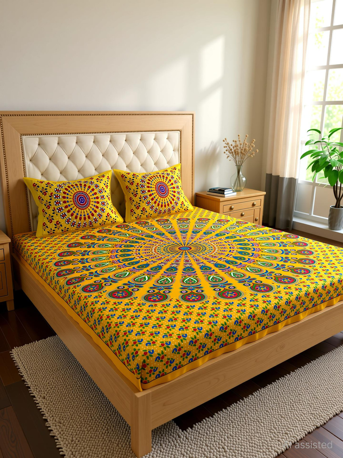 Clothology Cotton Double Flat 144 TC Summer Bedsheet with 2 Pillow - Image 1