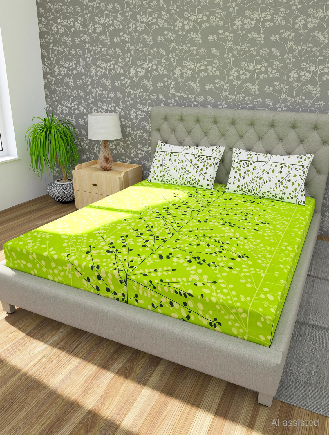 Image of Cosito Cotton Double Flat 144 TC Jaipuri Prints 1 Bedsheet with 2 Pillow Covers (Red)