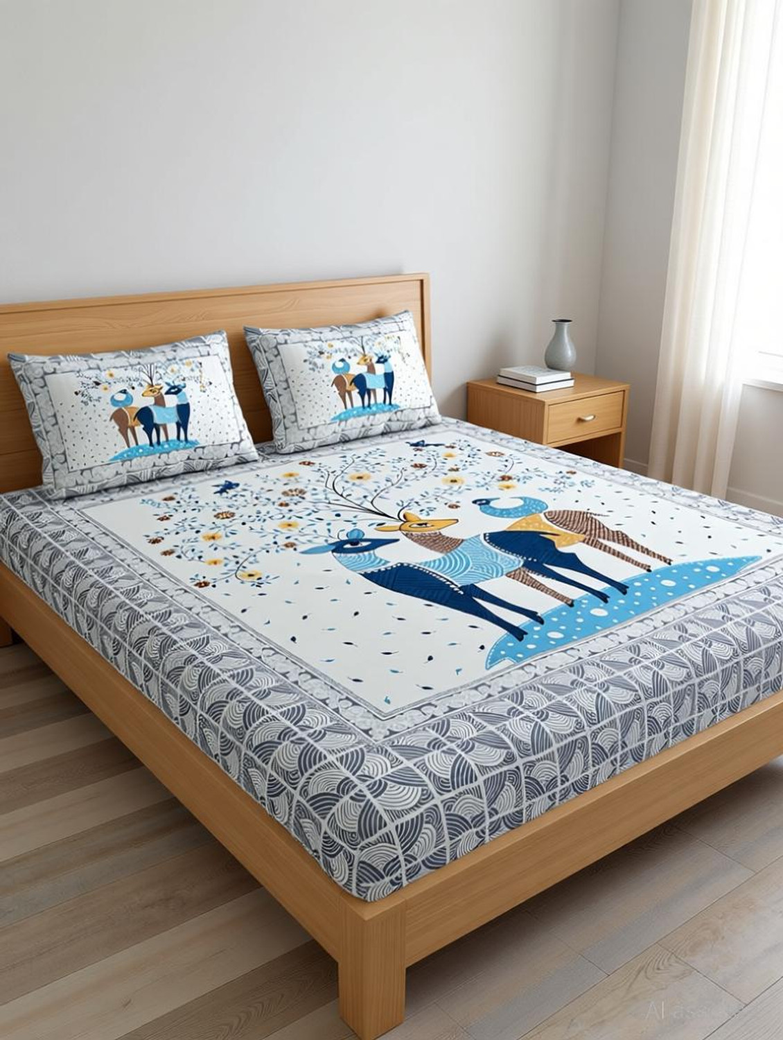 Image of Boomm Enterprises Cotton King Flat 300 TC Printed 1 Summer Bedsheet with 2 Pillow Covers (Multicolor)