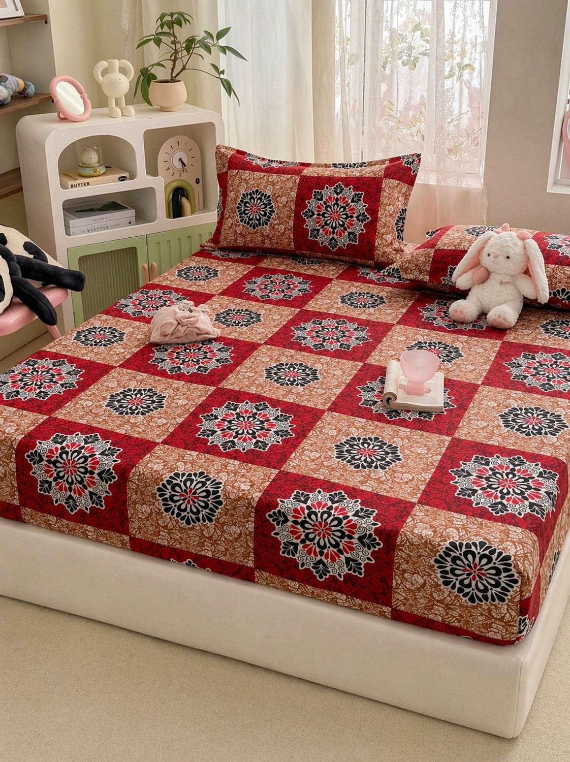 Image of PROZONE Cotton King Flat 280 TC Printed 1 Bedsheet (CREAM BEIGE)