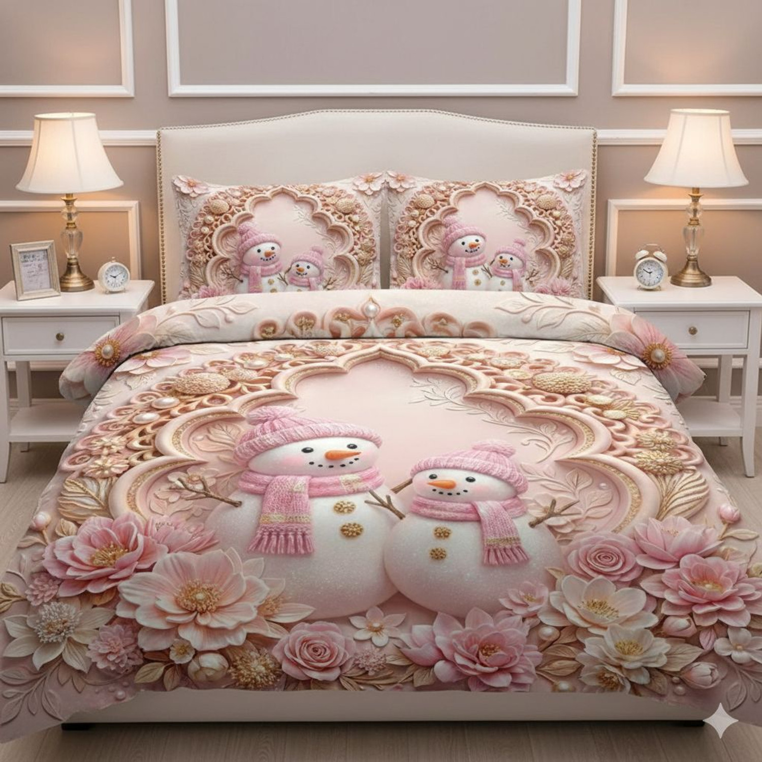 Image of Fabinaliv Polycotton King Flat 300 TC Printed 1 Bedsheet with 2 Pillow Covers (Dark Blue)