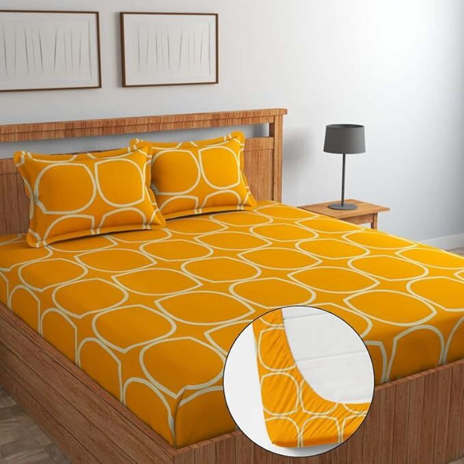 Image of Bunkin Polycotton Double Flat 220 TC 3D Printed 1 Bedsheet with 2 Pillow Covers, 2 Cushion Covers (5 PCS SET CLOSIC ZIGZAG)