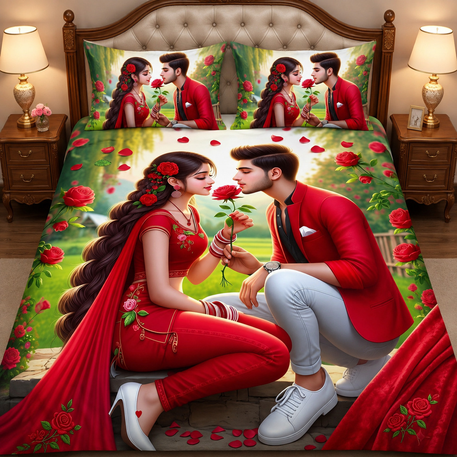 Image of Bunkin Polycotton Double Flat 220 TC 3D Printed 1 Bedsheet with 2 Pillow Covers, 2 Cushion Covers (5 PCS SET CLOSIC ZIGZAG)