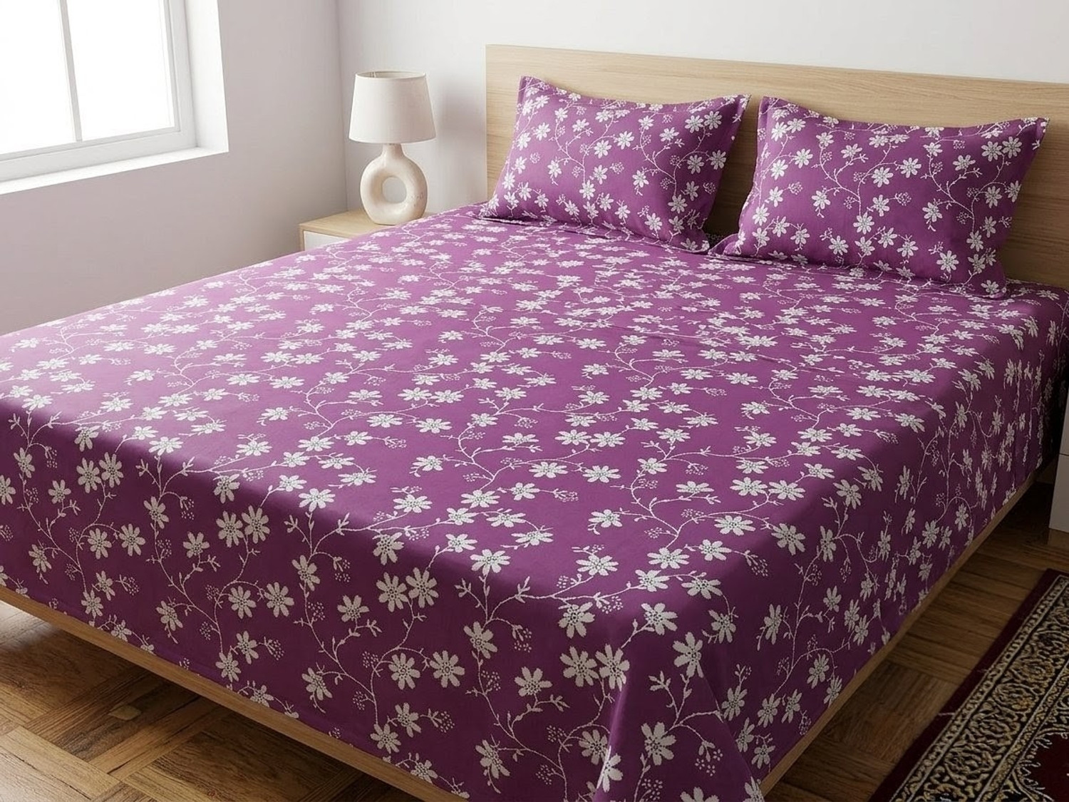 Image of elanorhomes Cotton King Flat 240 TC Printed 1 Bedsheet with 2 Pillow Covers (Flying Petals)
