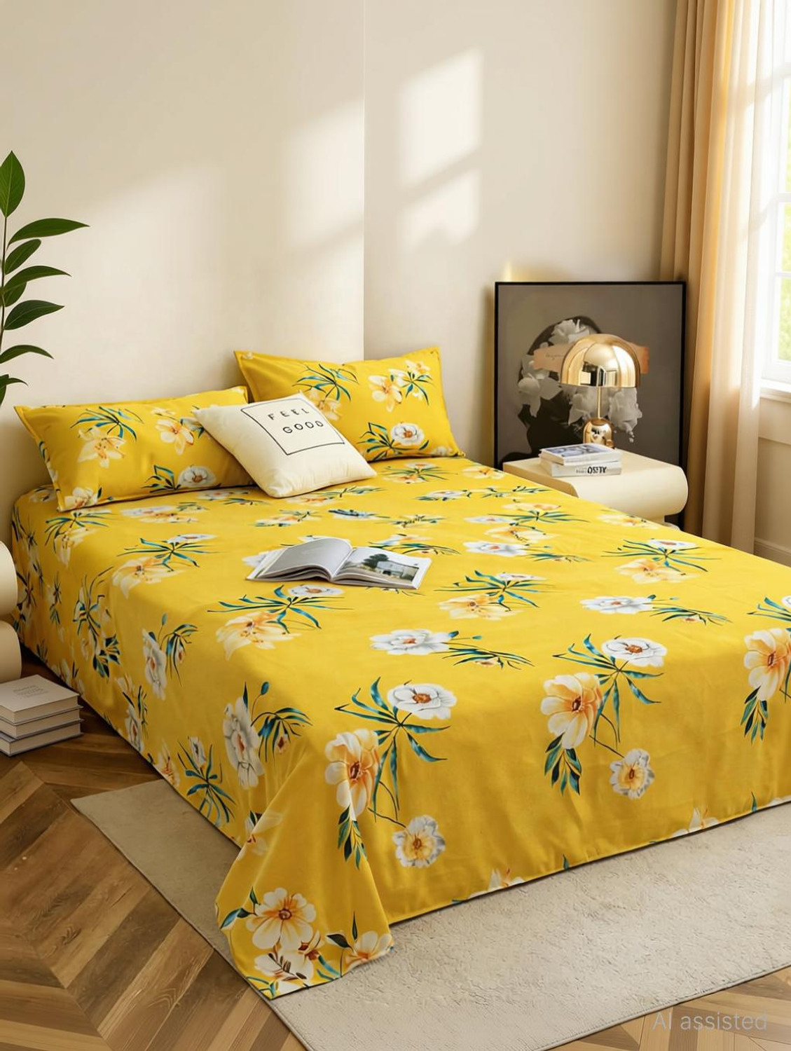 Image of Boomm Enterprises Cotton King Flat 300 TC Printed 1 Summer Bedsheet with 2 Pillow Covers (Multicolor)