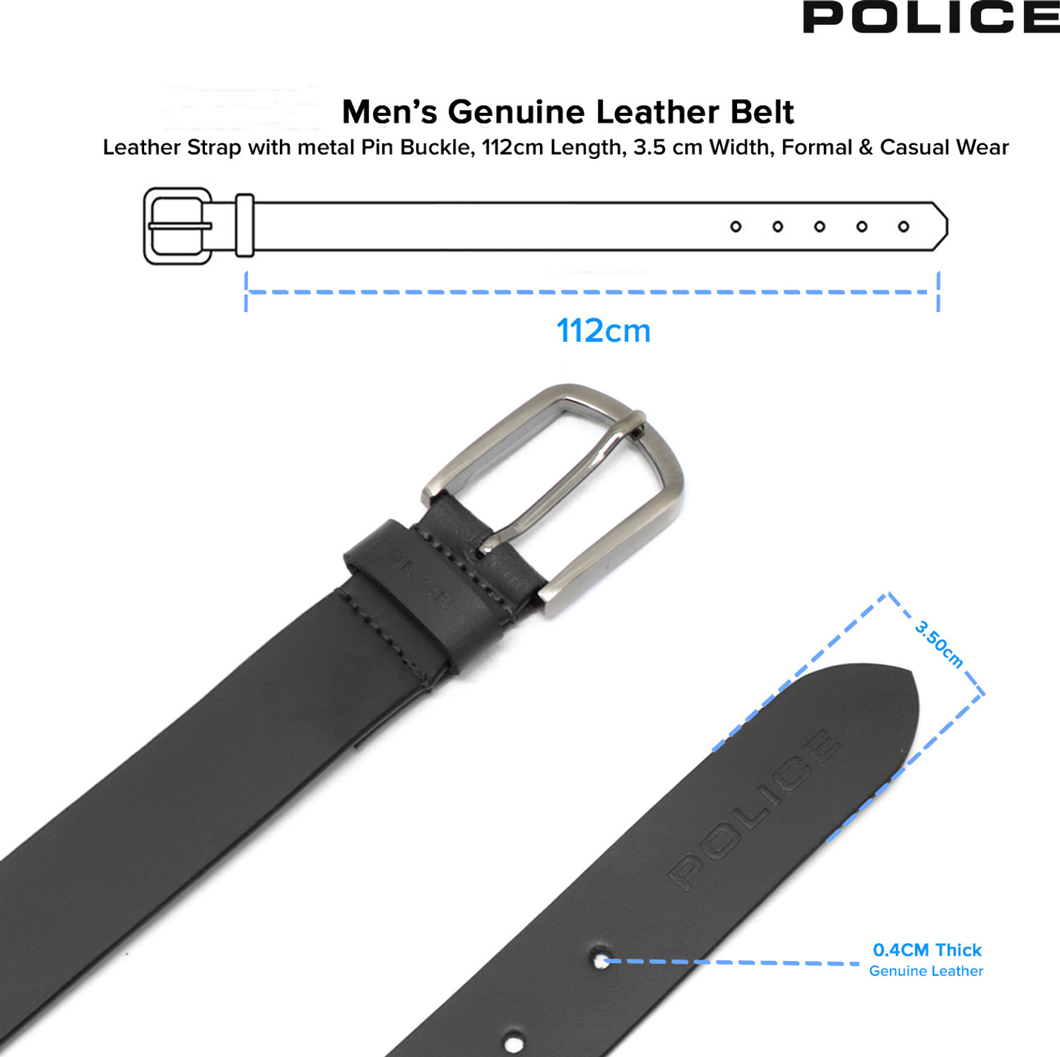Image of Police Men Casual Black Genuine Leather Reversible Belt