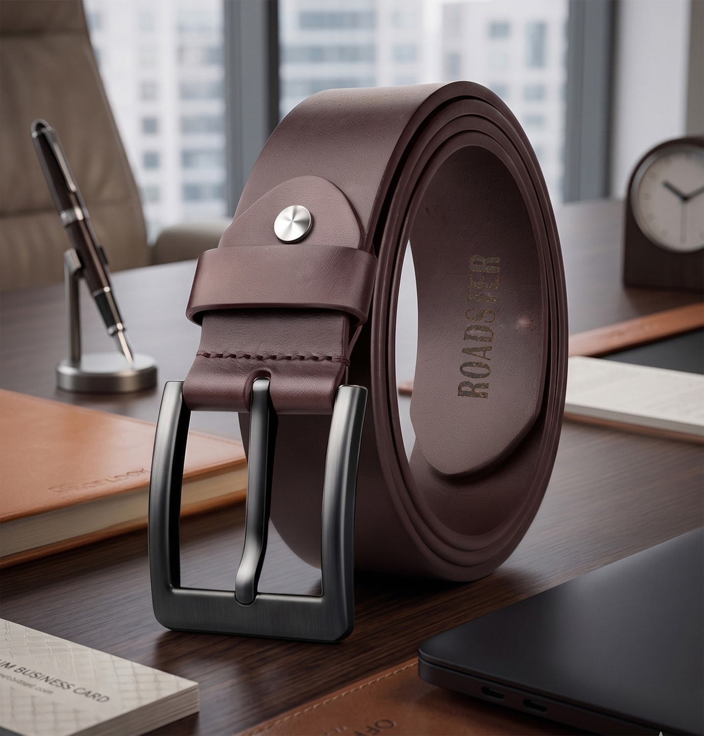 Image of Roadster Men Casual, Evening, Formal, Party Brown Genuine Leather Belt