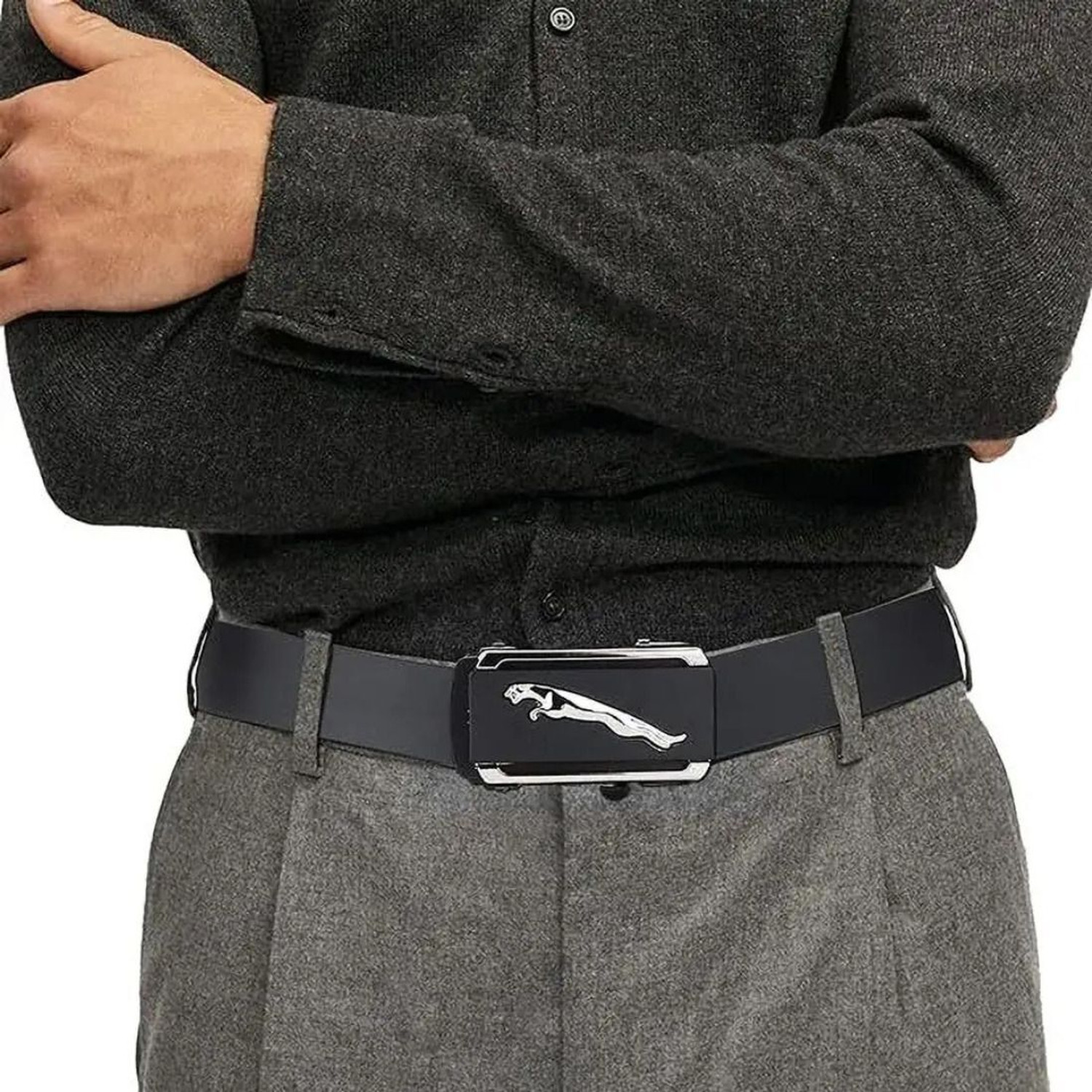 Image of LUXURY LEATHER Men Formal, Party, Evening, Casual Black Texas Leatherite Belt