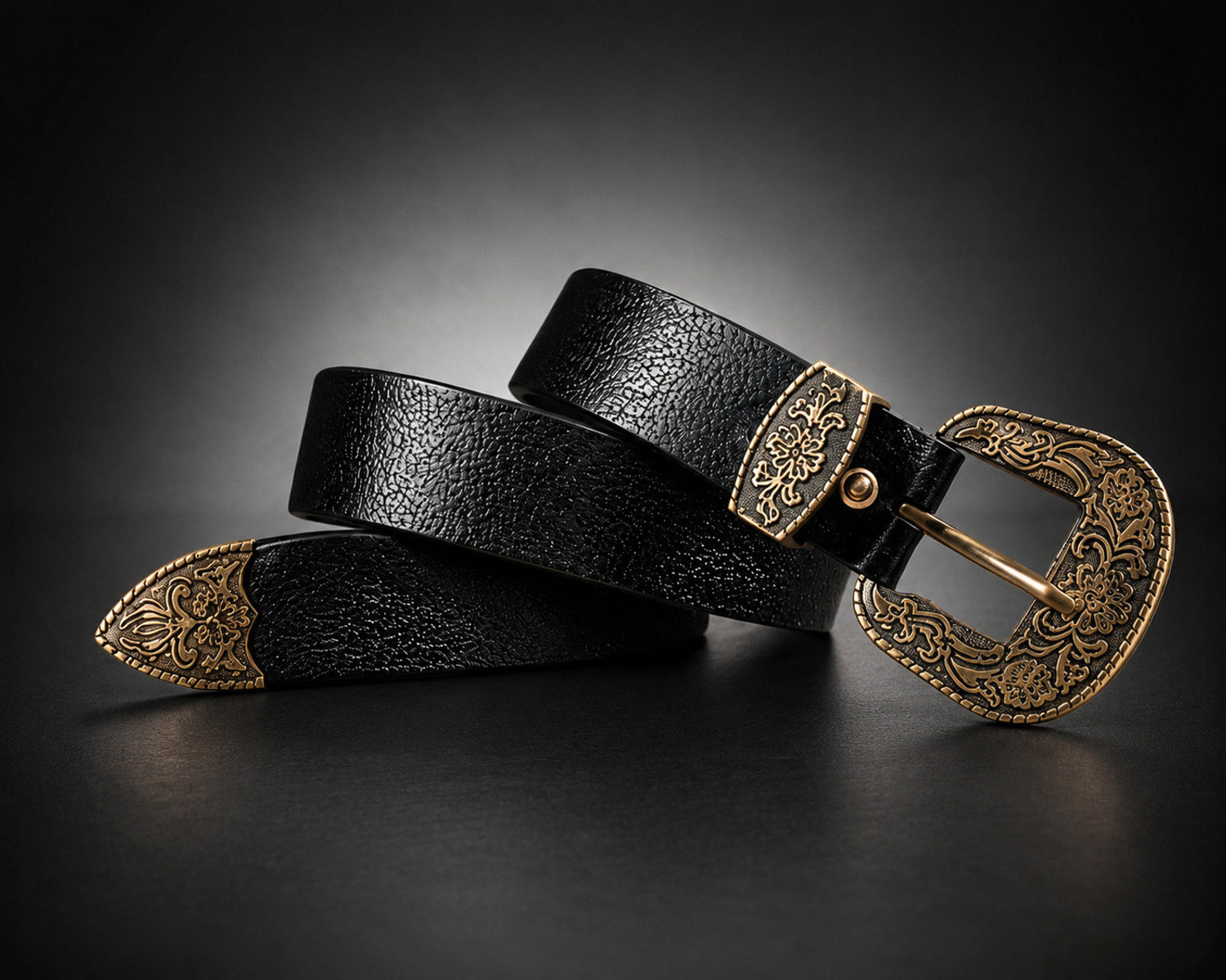 ROYAL CKIN Men Black Leather Belt - Image 1