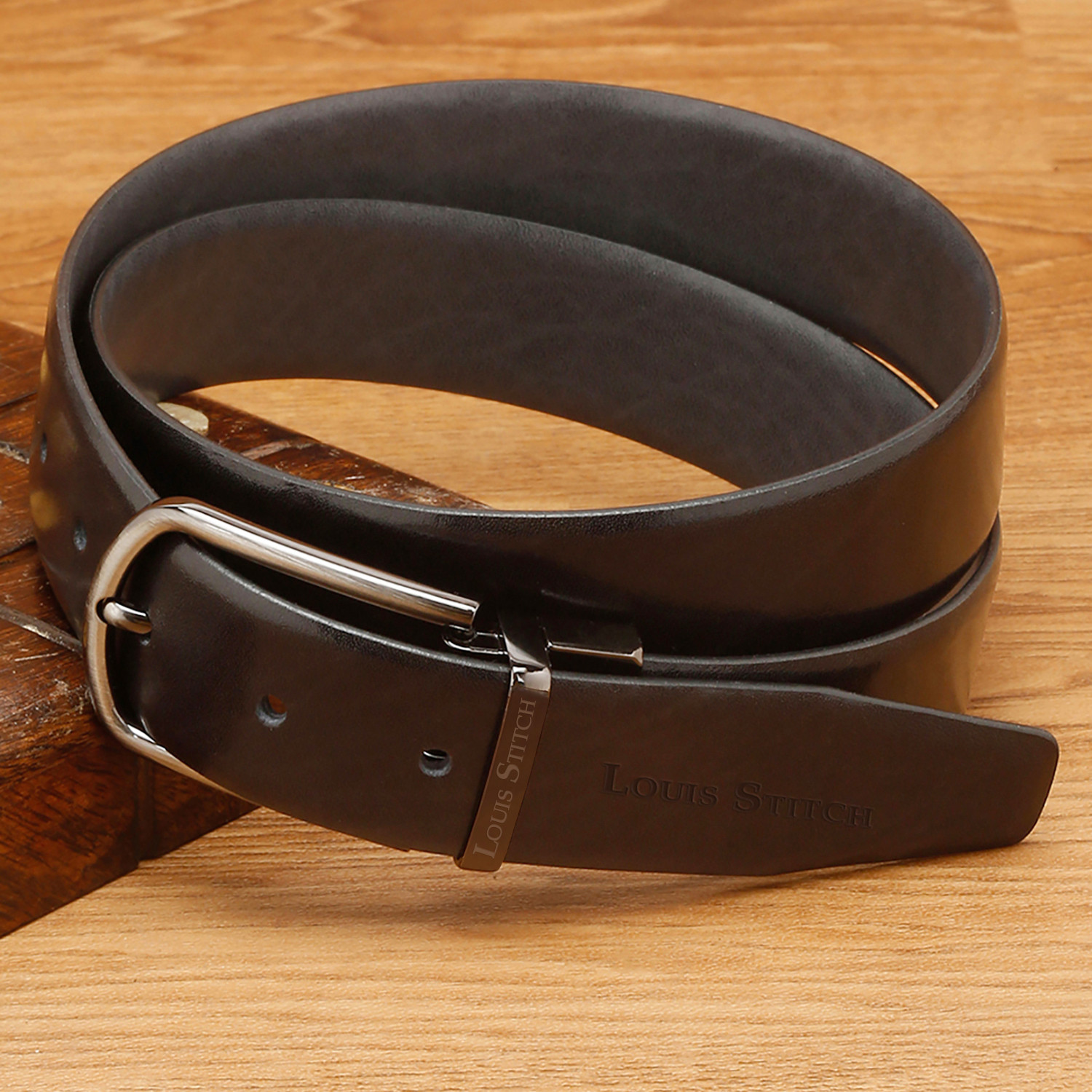 Image of PURUS CORIUM Men Formal, Party Black Genuine Leather Belt