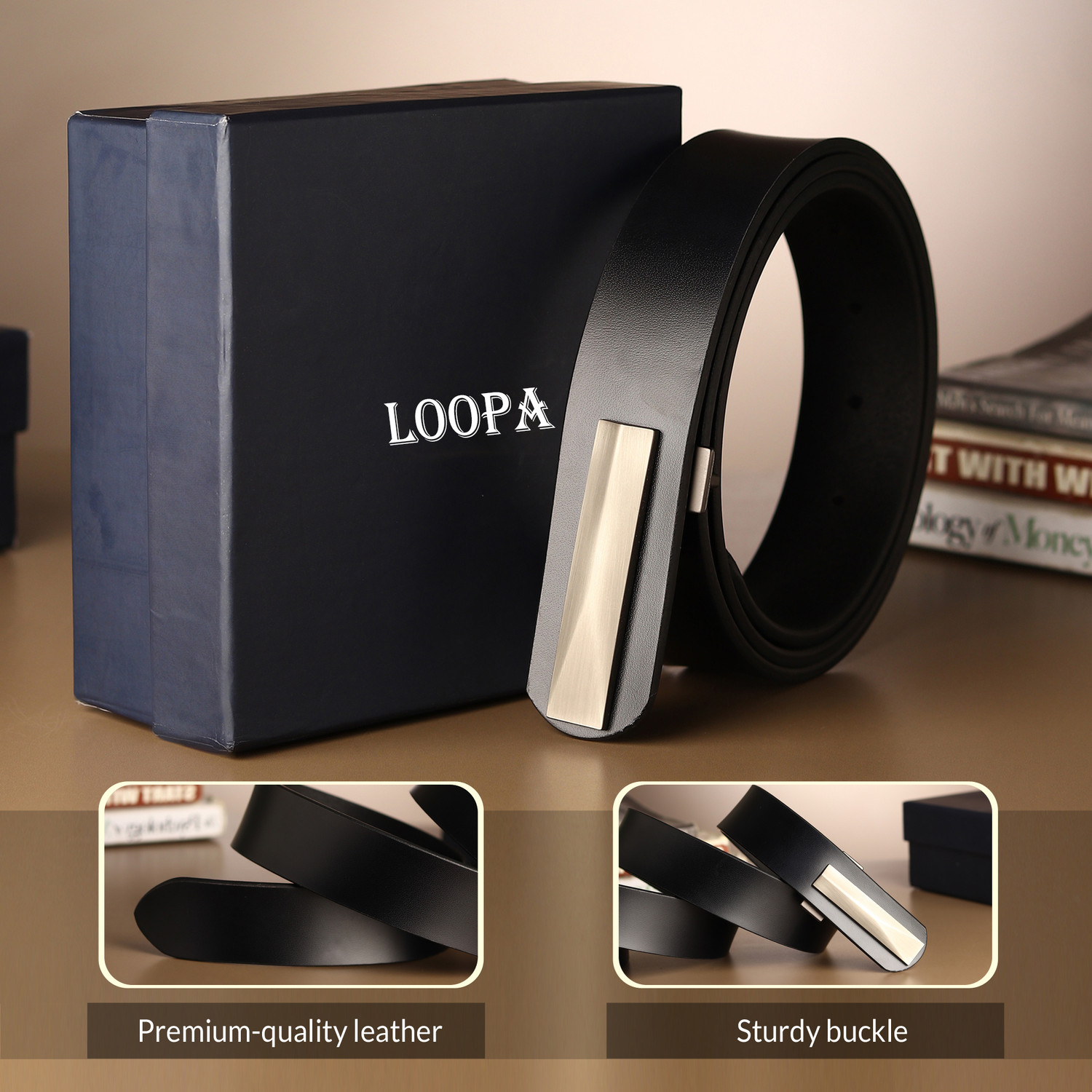 LOOPA Men Black Genuine Leather Belt - Image 5