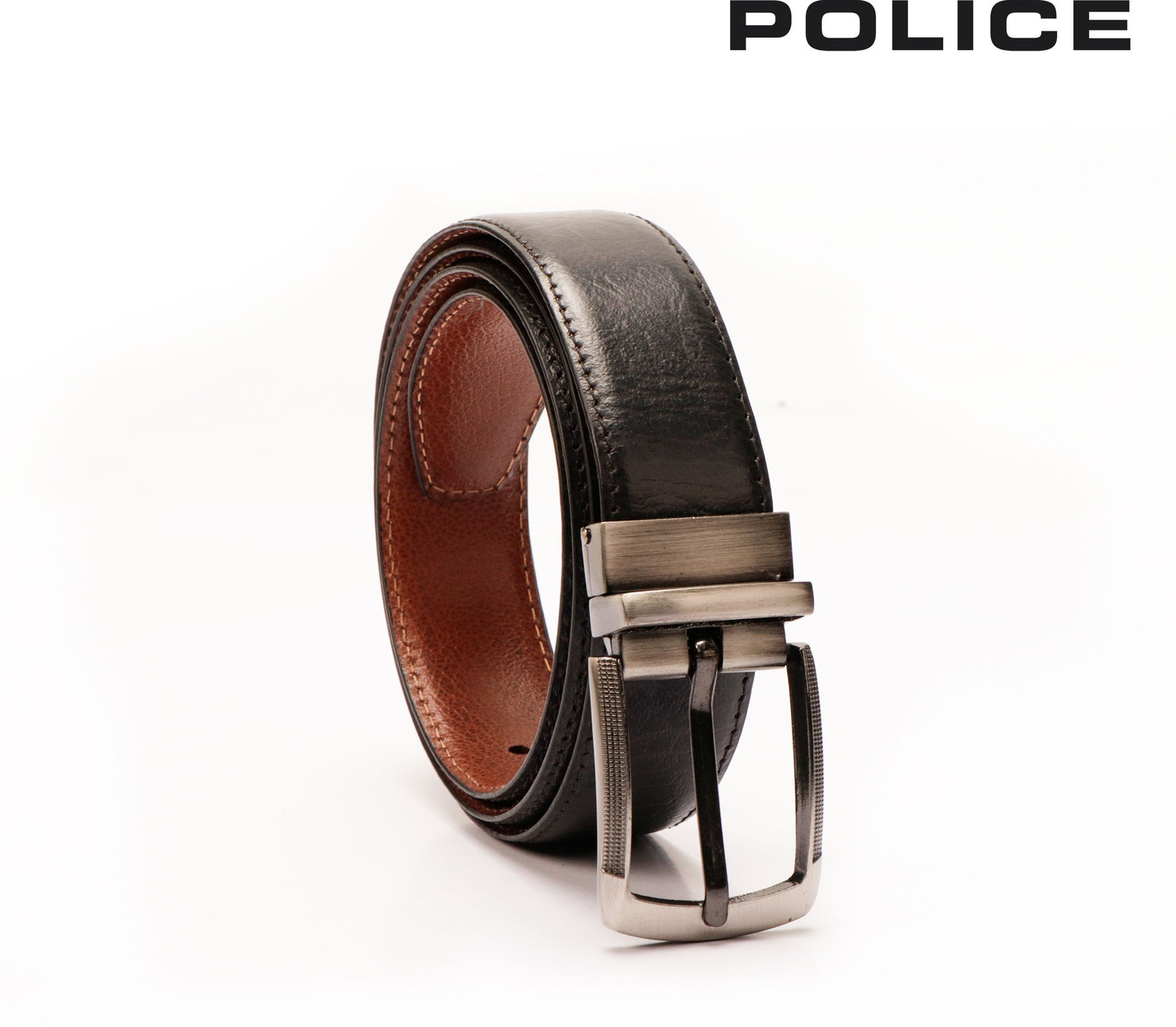 Image of Police Men Casual Black Genuine Leather Reversible Belt