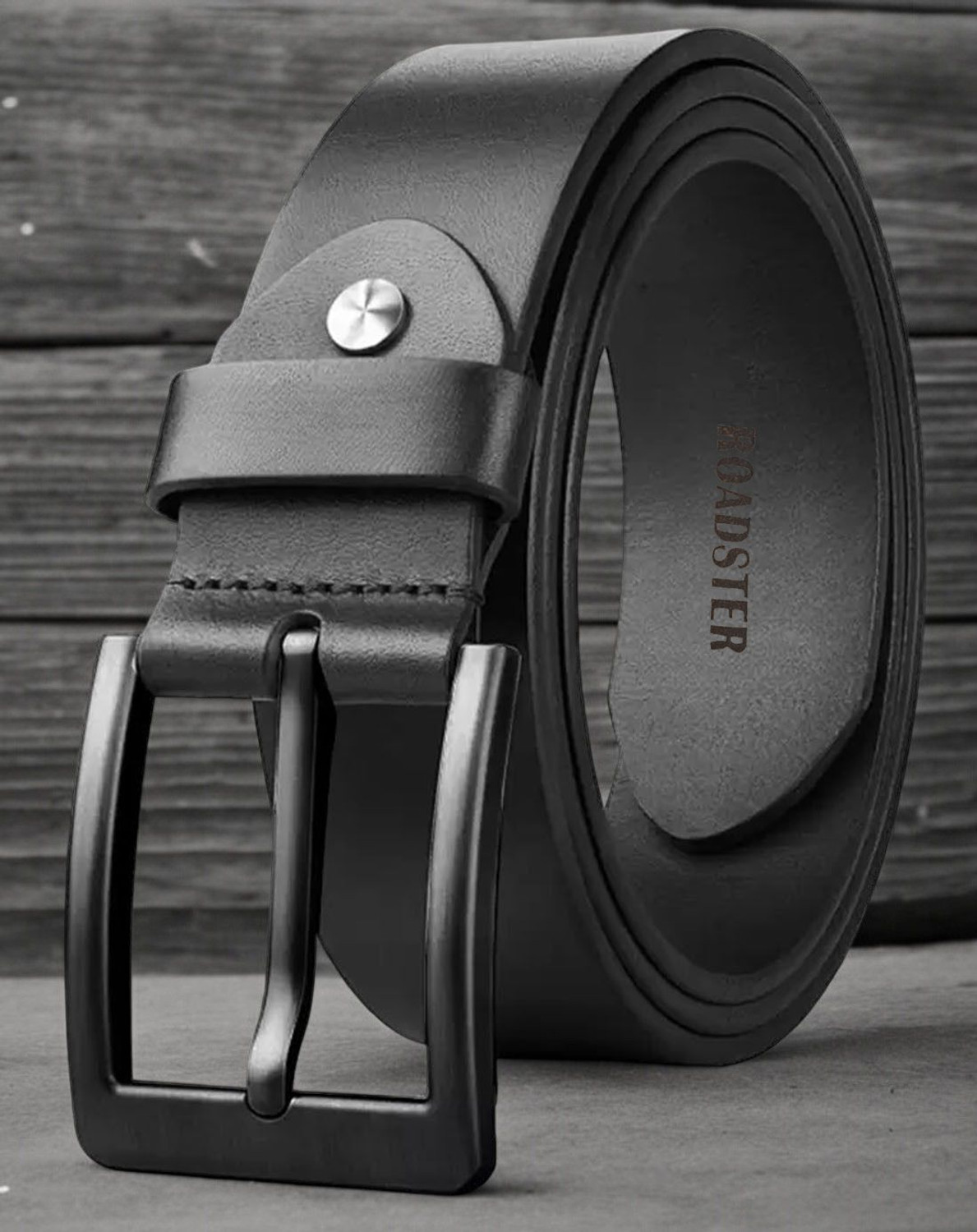 Roadster Men Formal, Casual, Evening, Party Black Genuine Leather Belt - Image 1