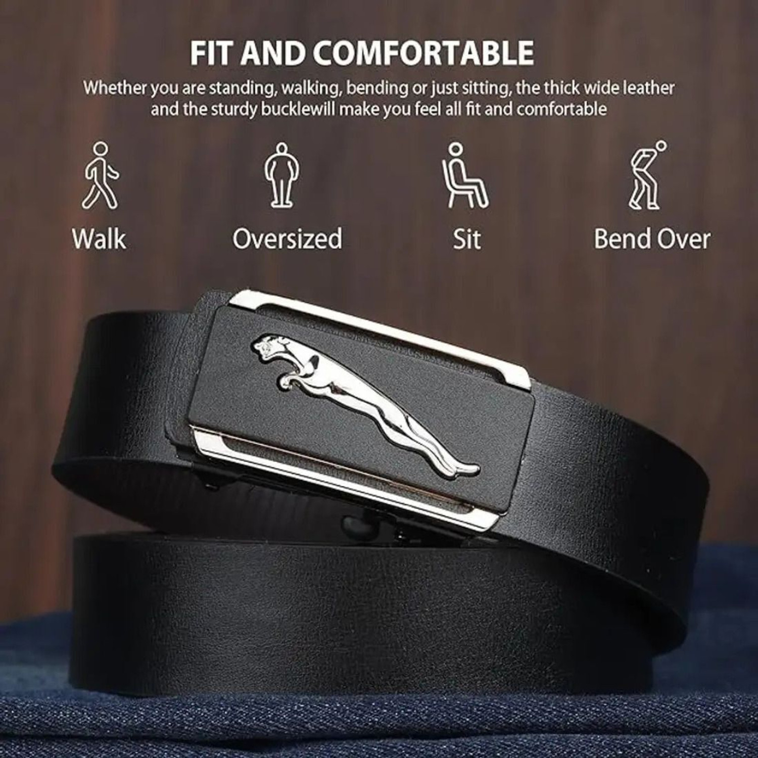Image of LUXURY LEATHER Men Formal, Party, Evening, Casual Black Texas Leatherite Belt