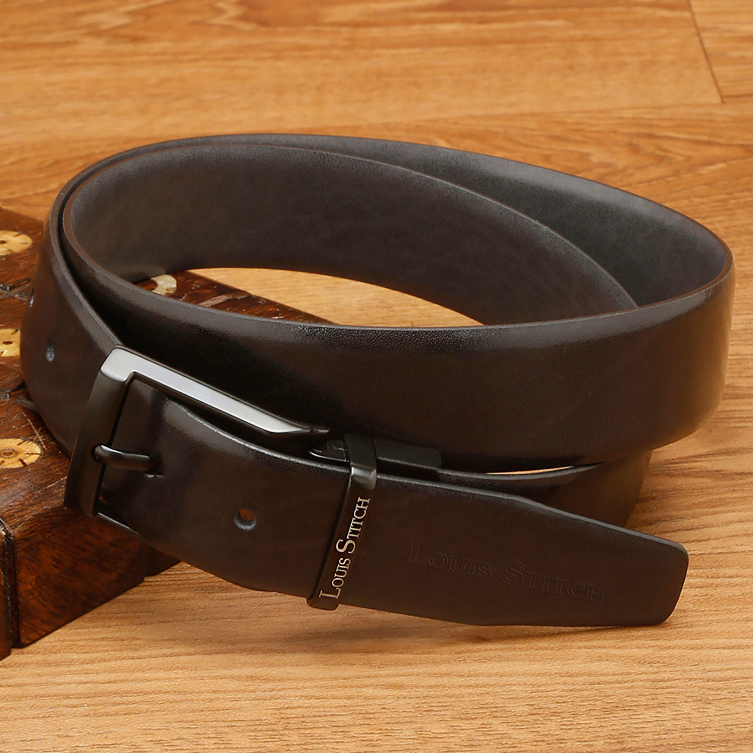 Image of LOUIS STITCH Men Formal Black, Grey Genuine Leather Reversible Belt