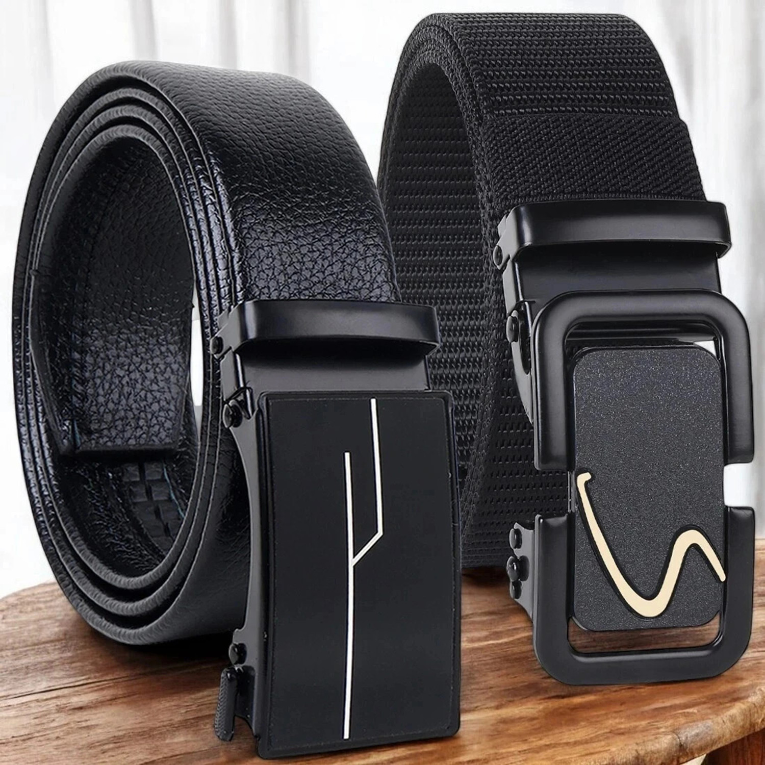 Image of LUXURY LEATHER Men Formal, Party, Evening, Casual Black Texas Leatherite Belt