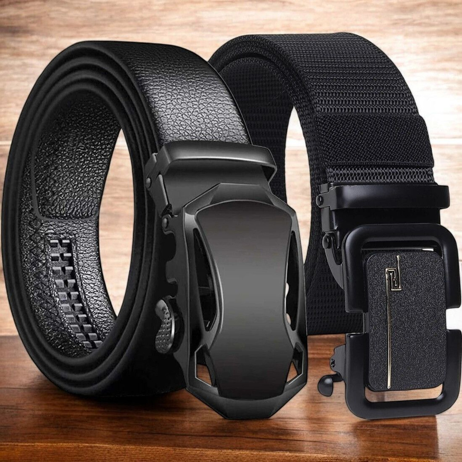 Image of LUXURY LEATHER Men Formal, Party, Evening, Casual Black Texas Leatherite Belt