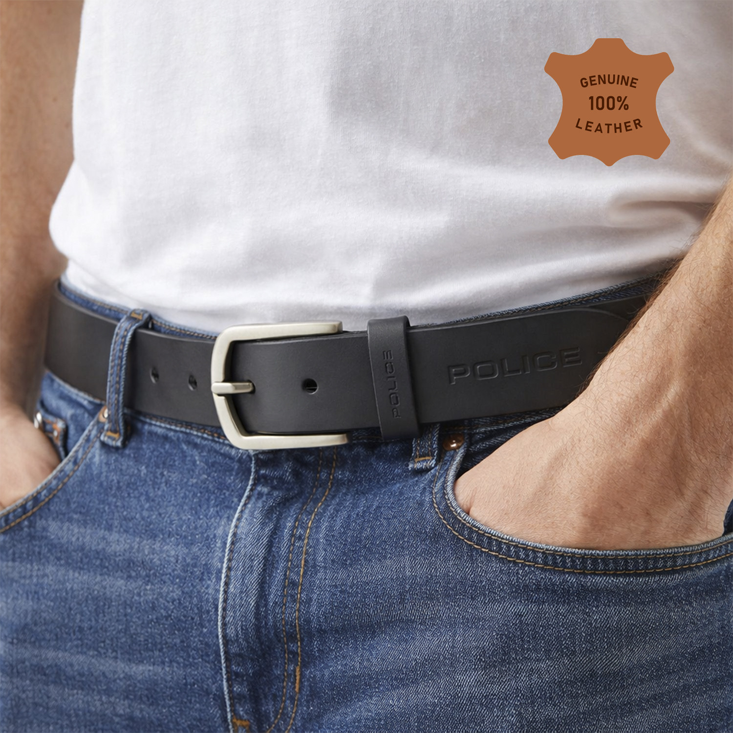 Image of Police Men Casual Black Genuine Leather Reversible Belt