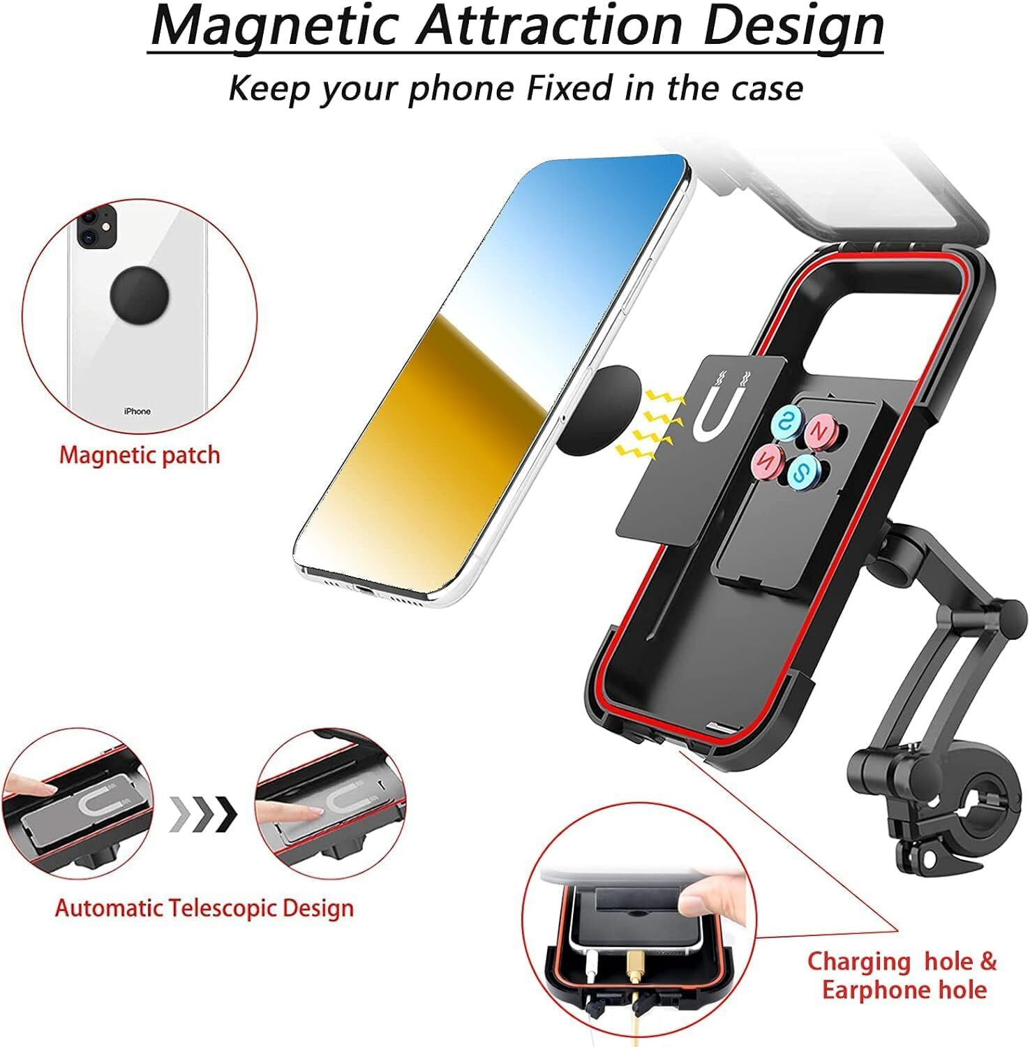 Image of YESRUER Bike Phone Mount - Waterproof Motorcycle & Bicycle Handlebar Phone Holder 360 Bike Mobile Holder (Black)