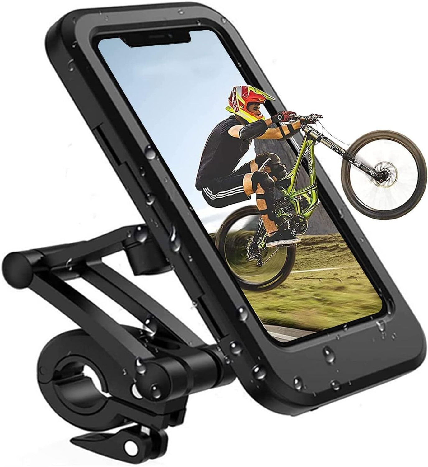 Image of YESRUER Bike Phone Mount - Waterproof Motorcycle & Bicycle Handlebar Phone Holder 360 Bike Mobile Holder (Black)
