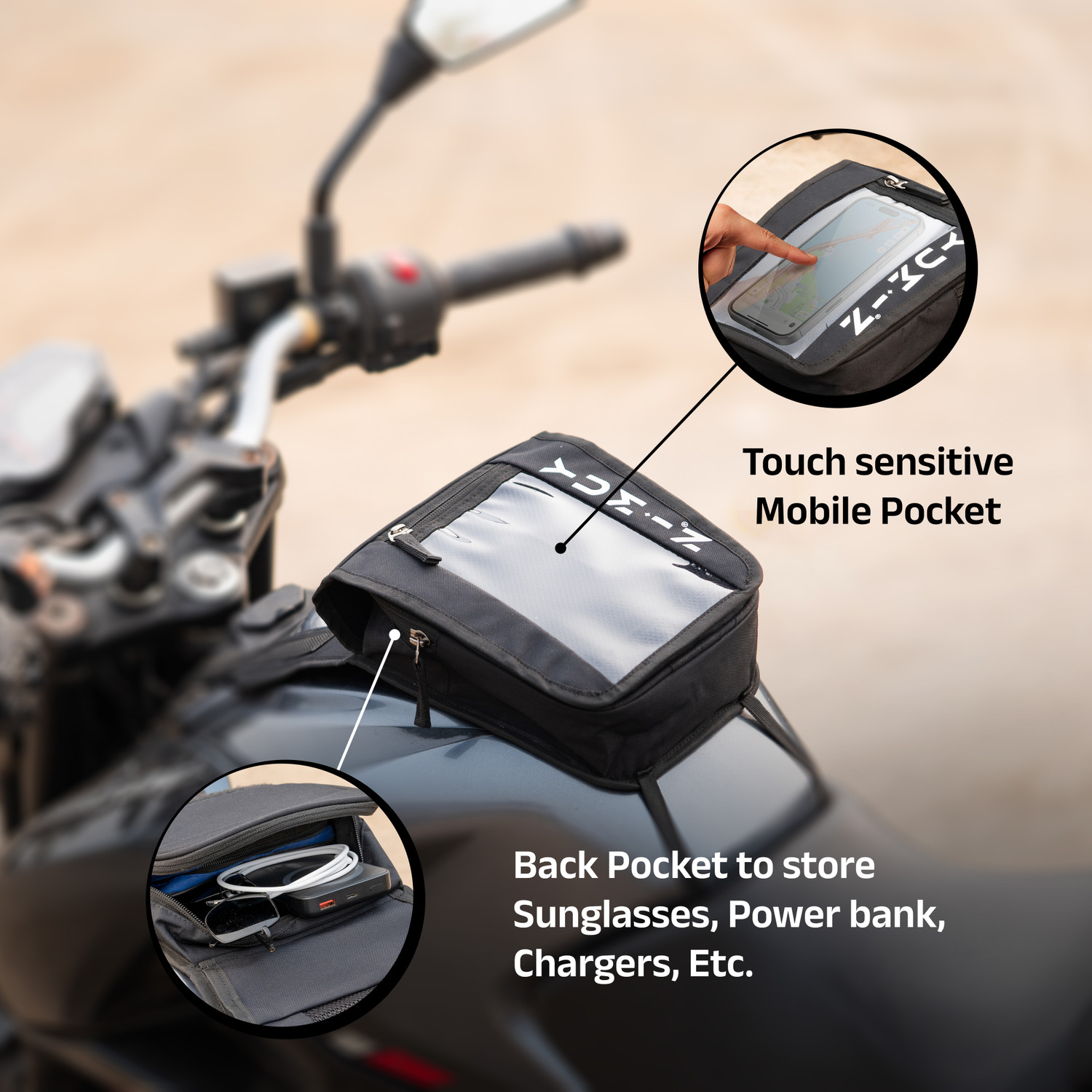 Image of Yumin Non Magnetic Tank Bag For All Bike Accessories Waterproof Cover Universal Luggage Box Black Polyester Motorbike Saddlebag (2.5 L)