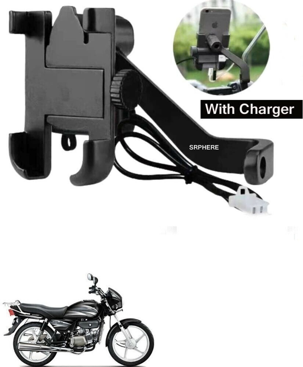 Image of YESRUER Bike Phone Mount - Waterproof Motorcycle & Bicycle Handlebar Phone Holder 360 Bike Mobile Holder (Black)