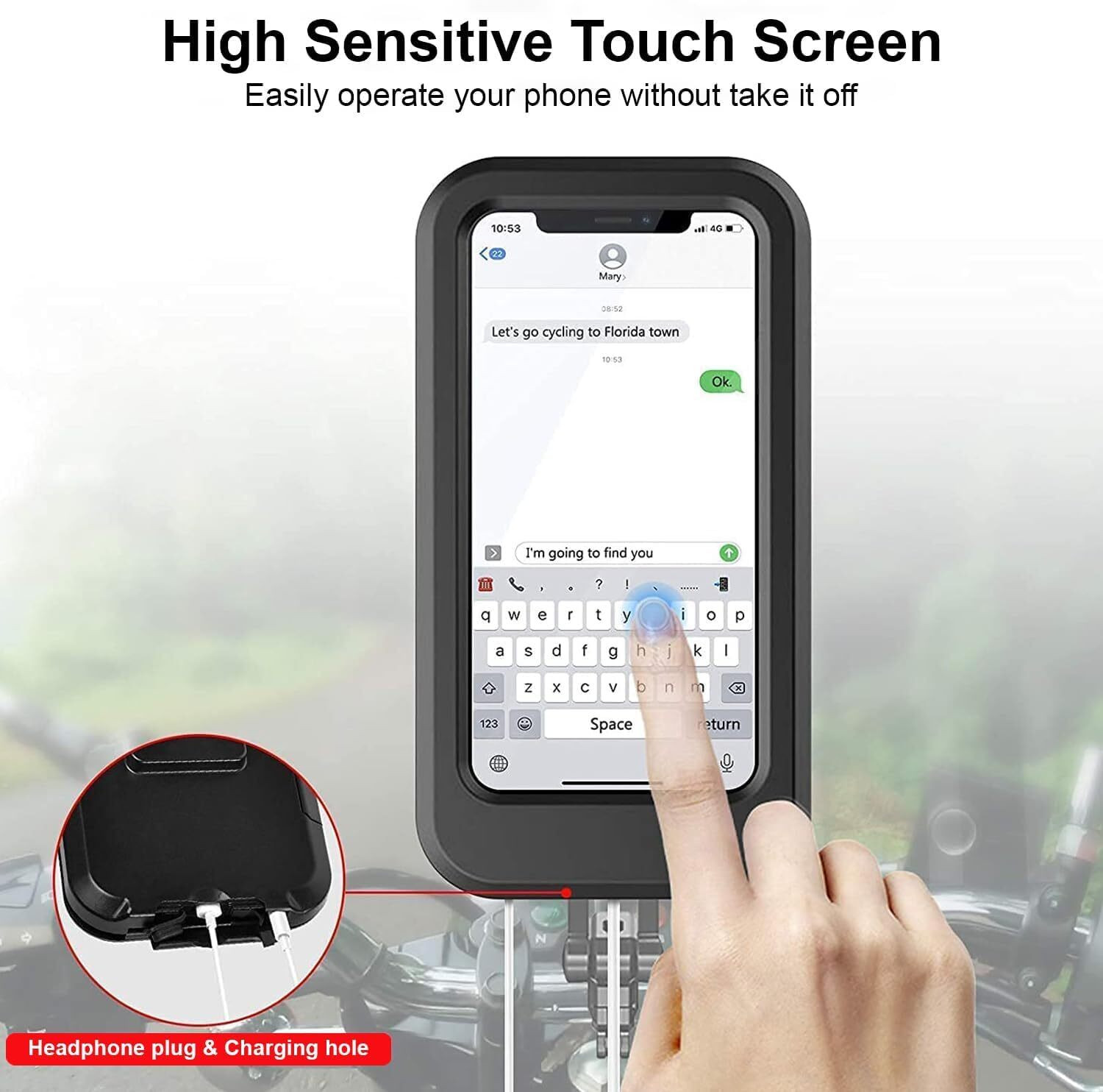 Image of YESRUER Bike Phone Mount - Waterproof Motorcycle & Bicycle Handlebar Phone Holder 360 Bike Mobile Holder (Black)