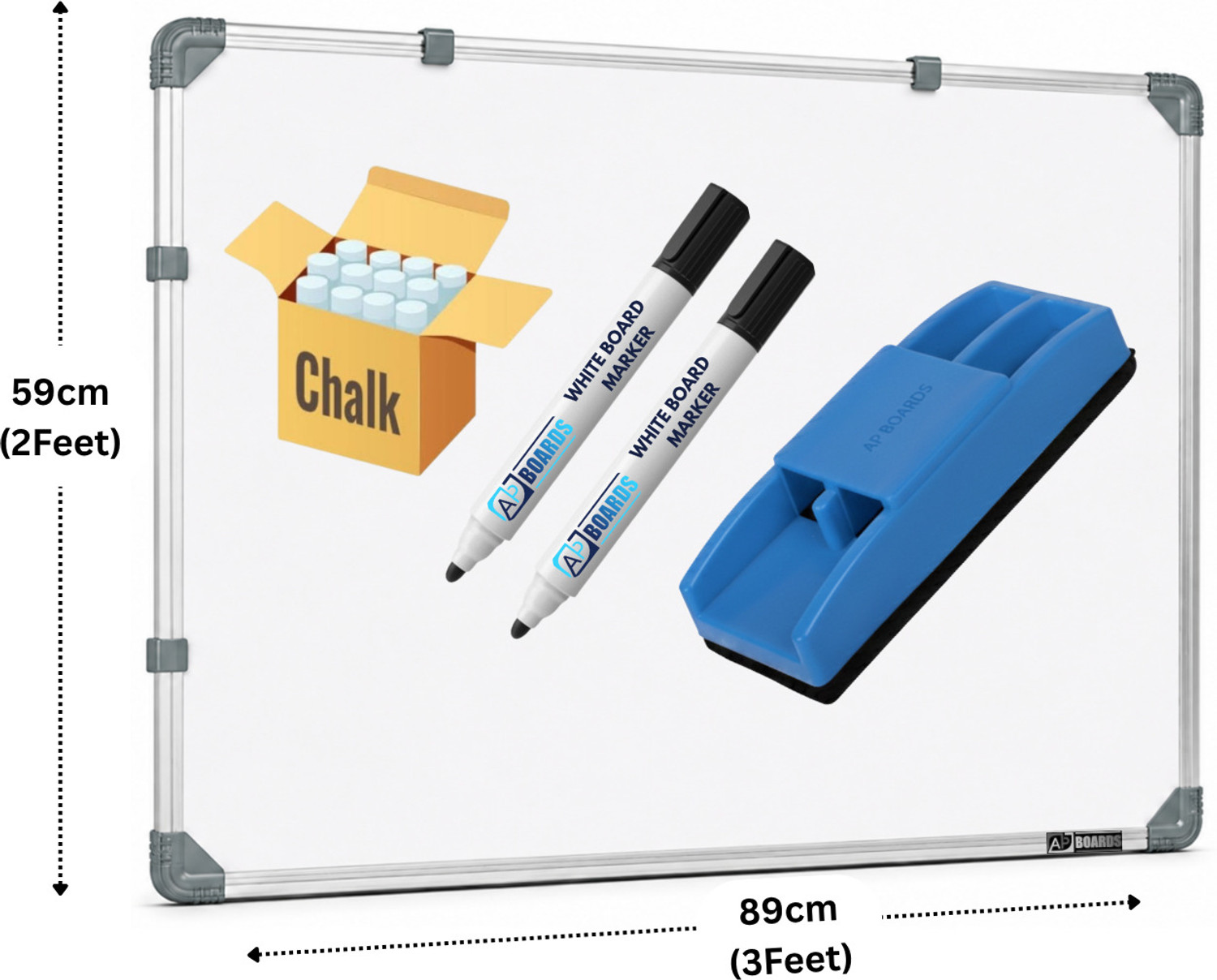 Image of Pravyon Non-Magnetic 2x3 Feet WhiteBoard & Chalkboard With Duster & 2 Marker White, Green board (600 mm x 900 mm)