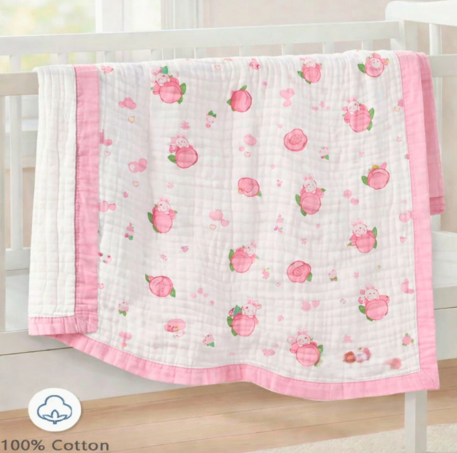 Image of Gratha Printed Crib Swaddling Baby Blanket for AC Room (Muslin, Multicolor)