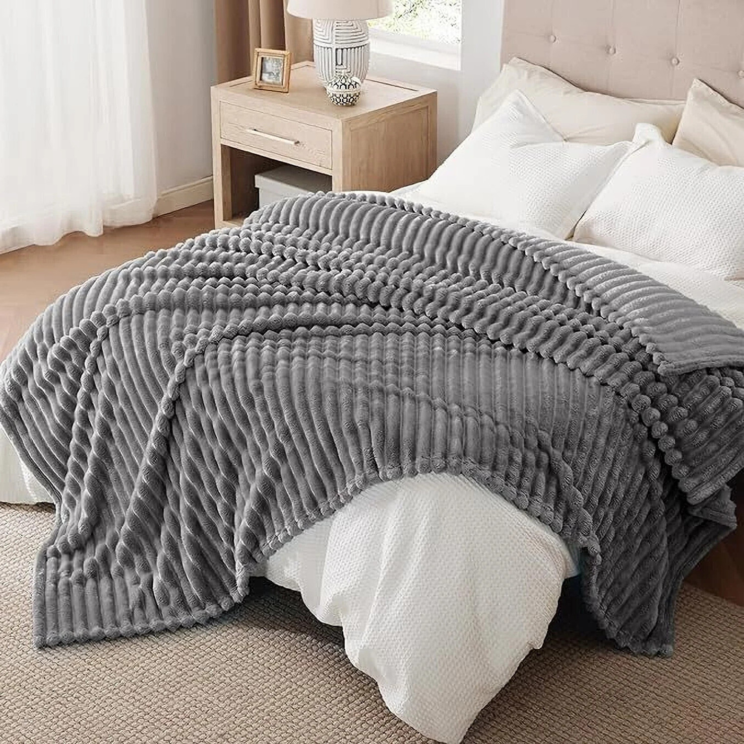 LA VERNE Self Design Double Mink Blanket for Mild Winter