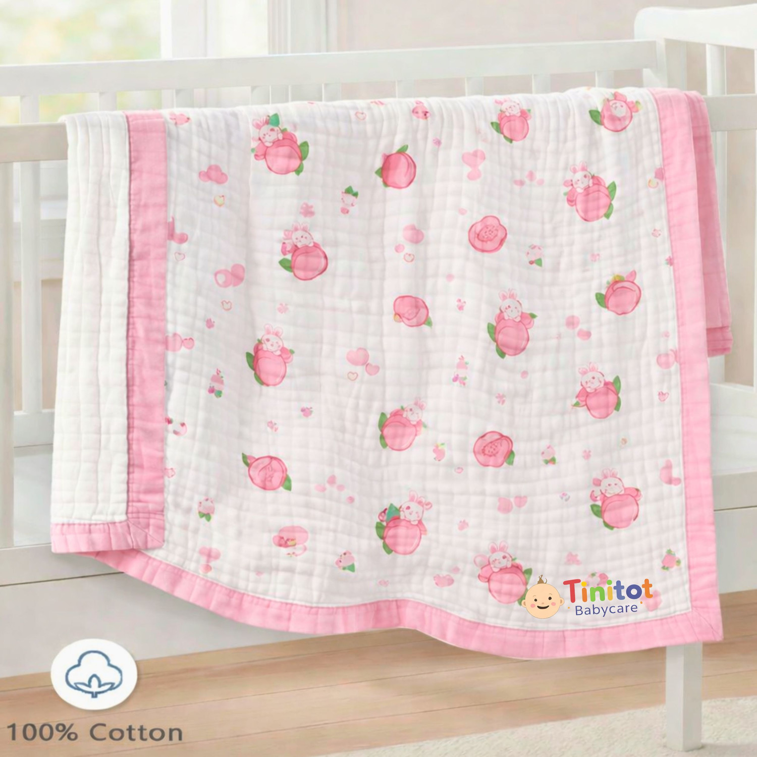 Image of Gratha Printed Crib Swaddling Baby Blanket for AC Room (Muslin, Multicolor)