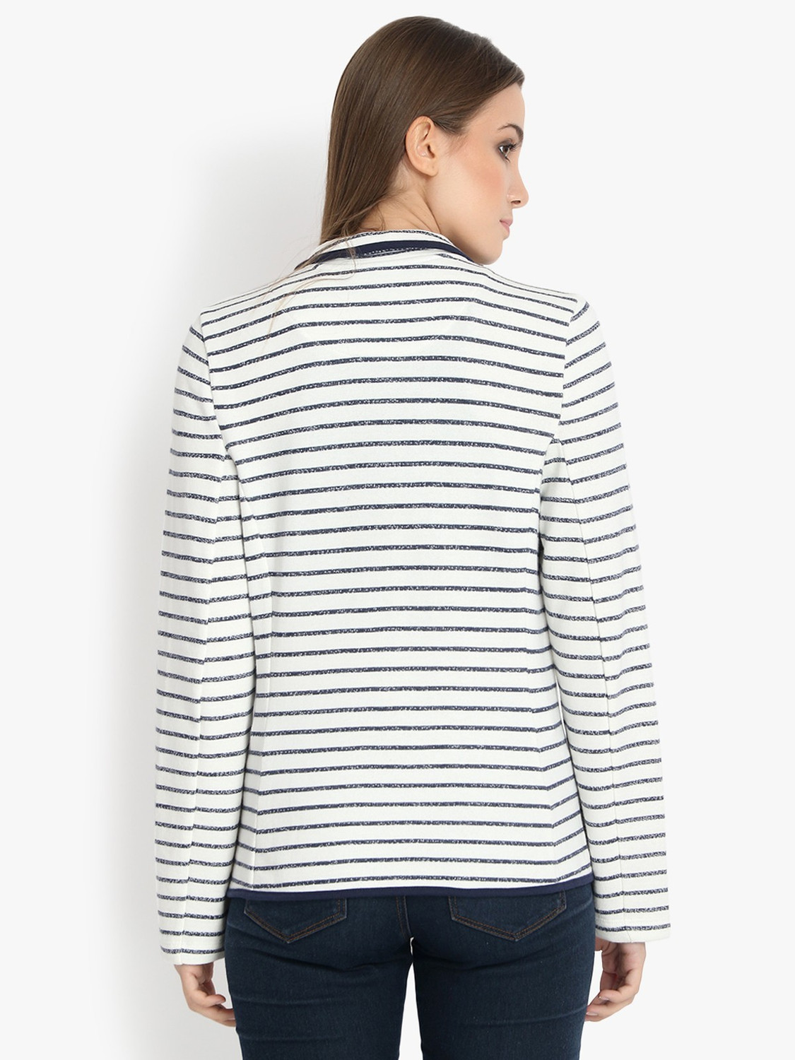 Image of KOTTY Women Striped Single Breasted Casual Blazer (White)