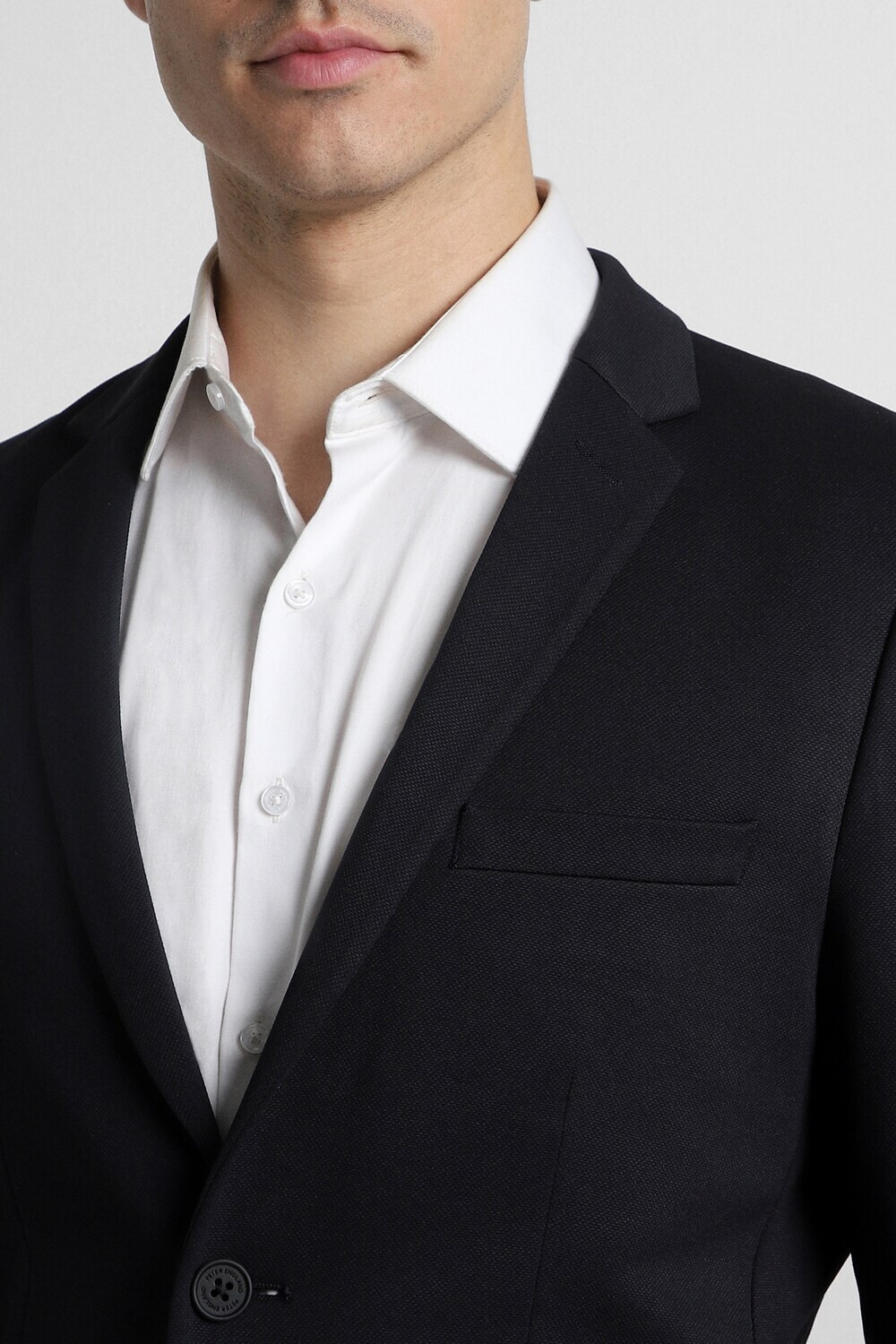 Image of PETER ENGLAND Men Solid Single Breasted Formal Blazer (Blue)